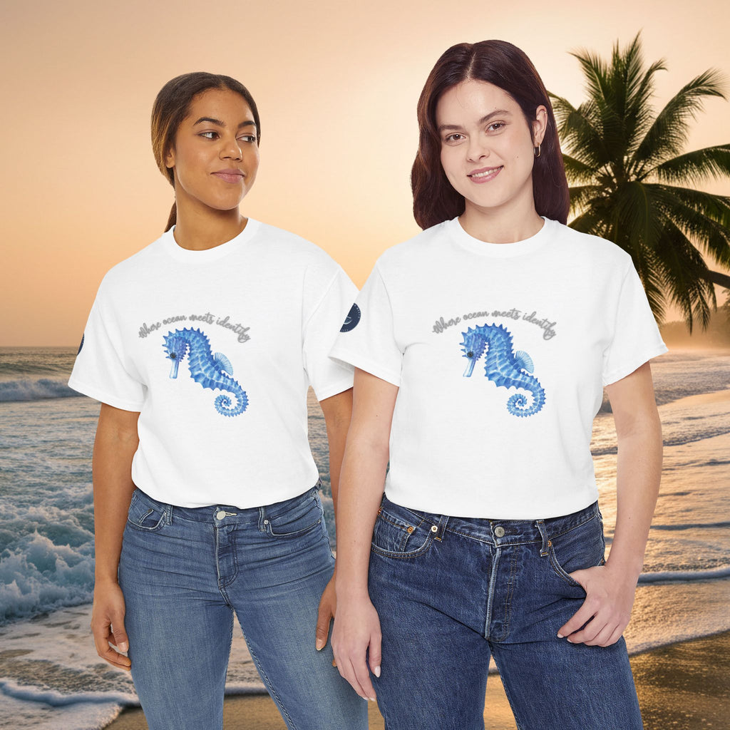 Seaside Seahorse T-Shirt — Blue Watercolor 'She Was Made Lovely' Tee