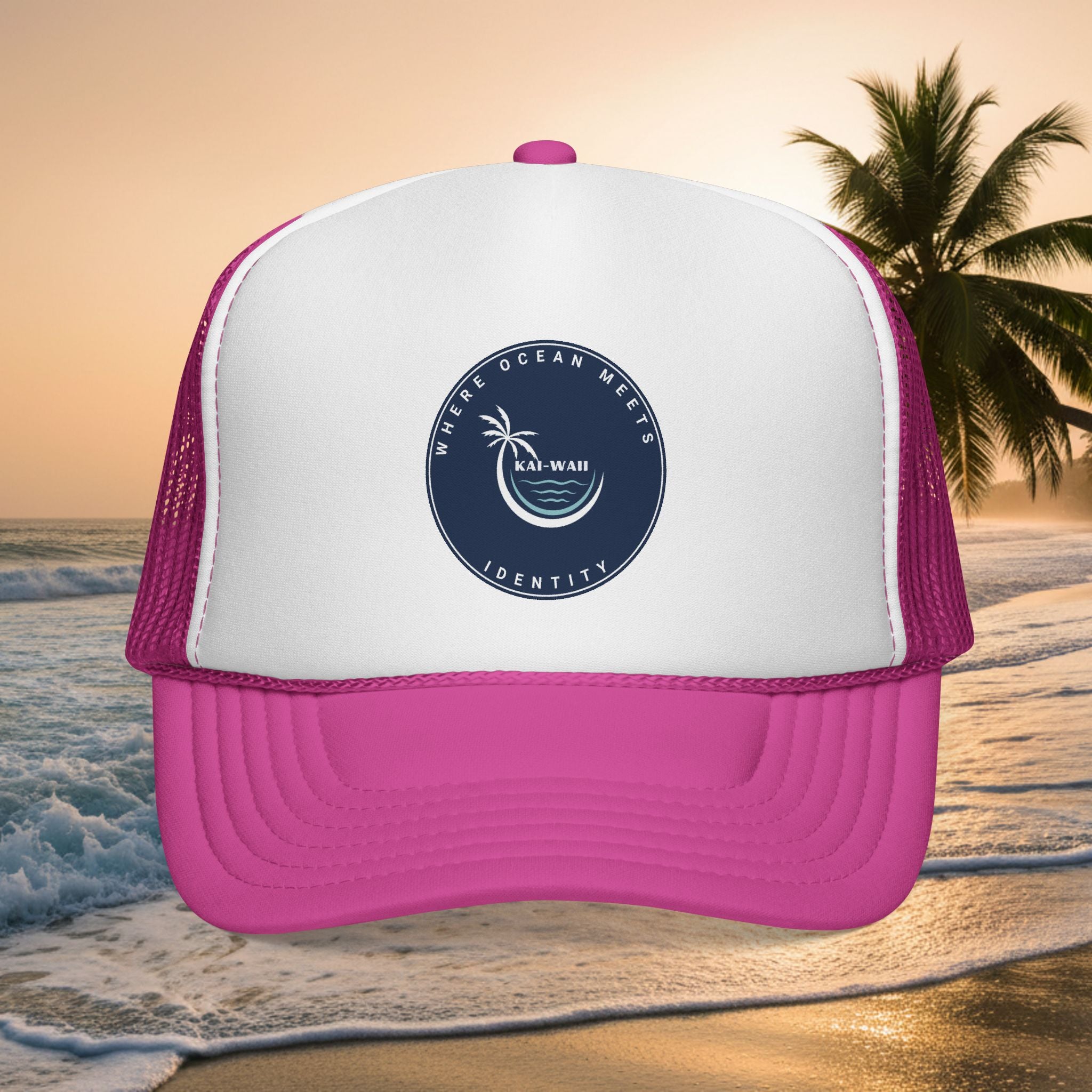 Coastal Vibes Trucker Cap â€” Ocean Club Palm Patch Snapback
