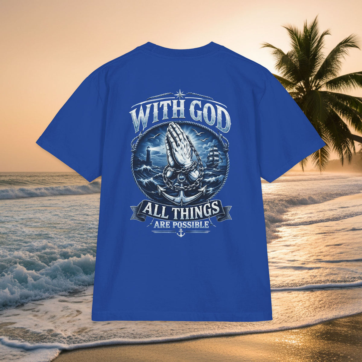 With God All Things Are Possible T-Shirt — Praying Hands Premium Christian Tee