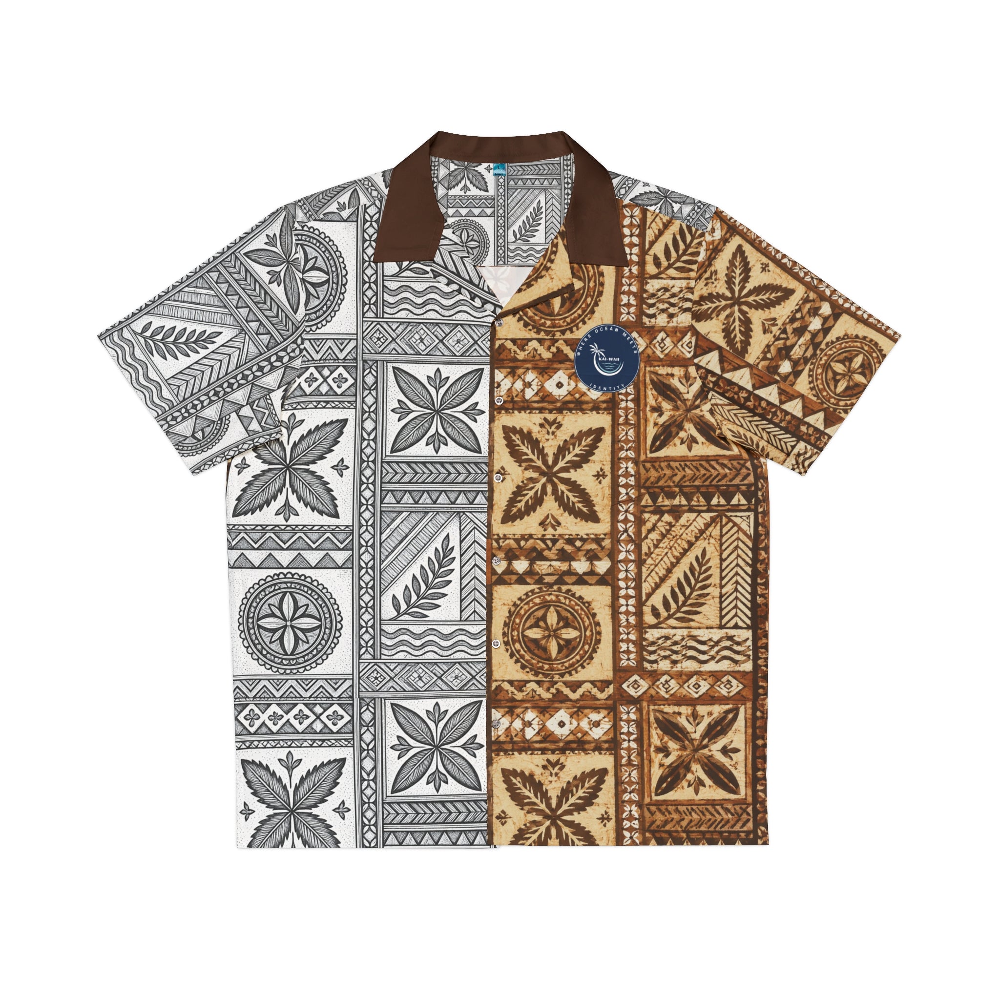 Tapa Patchwork Hawaiian Shirt — Brown Tribal Print