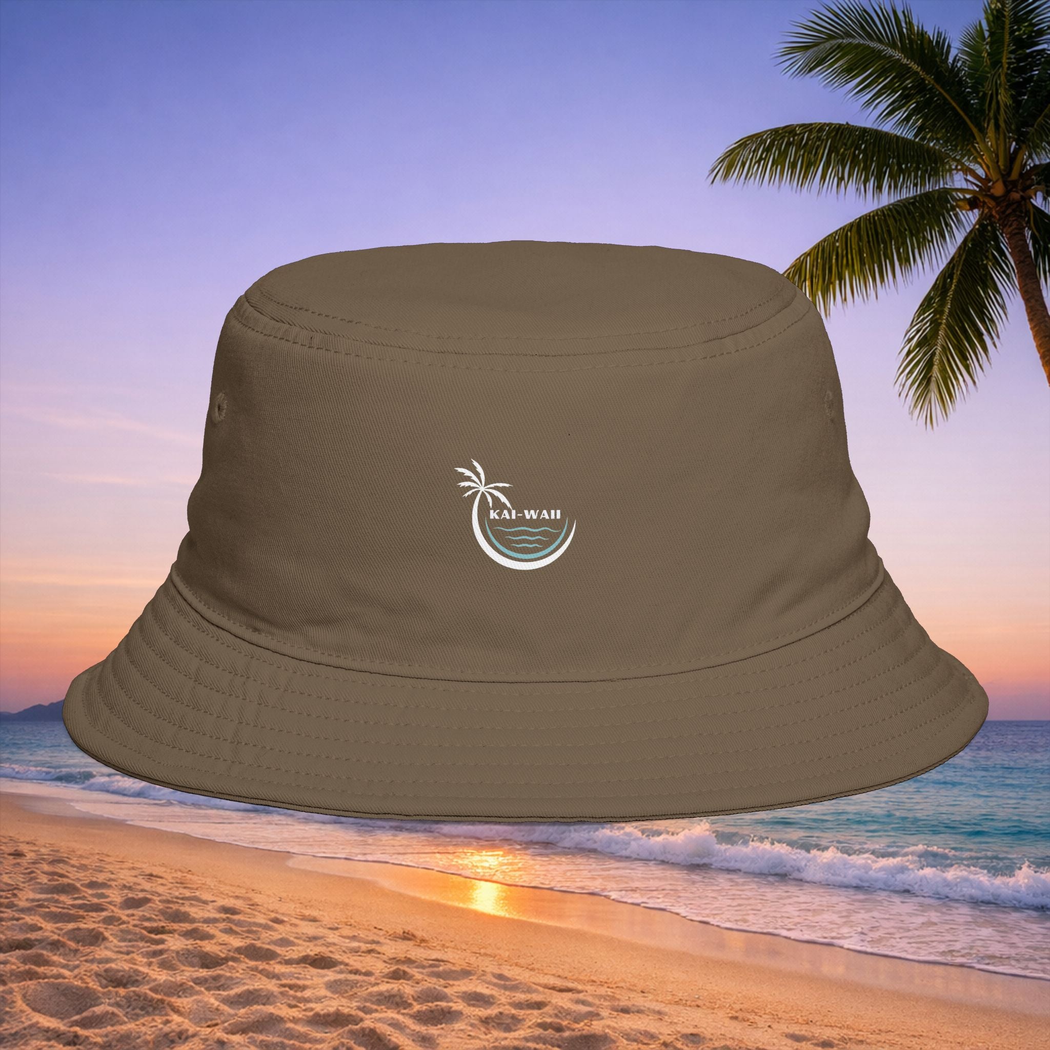Bucket Hat – 'Kai-Waii' Tropical Palm Logo Beach Bucket Hat
