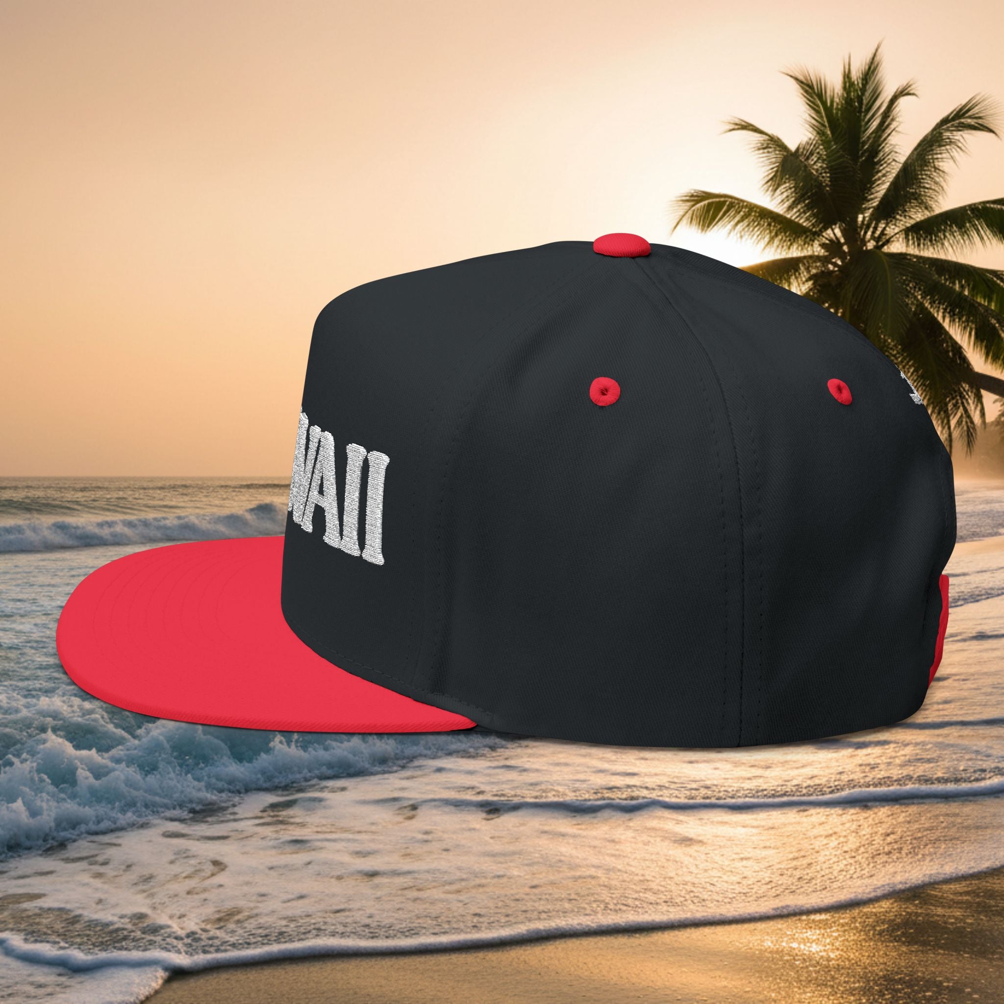 Kai-Wai Embroidered Flat Bill Cap — Nautical Beach Snapback [Personalizable]