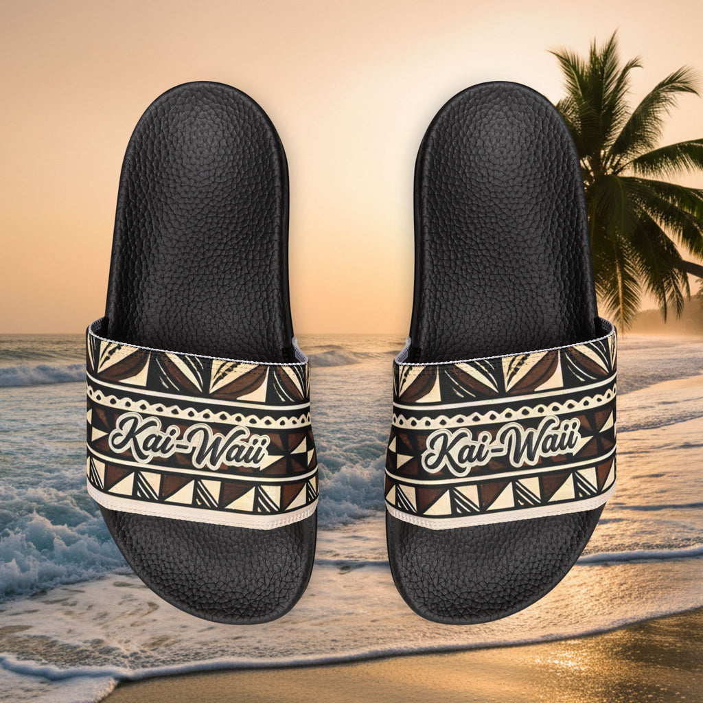 Men’s Slide Sandals with Tribal Print Straps — (Straps are removable)