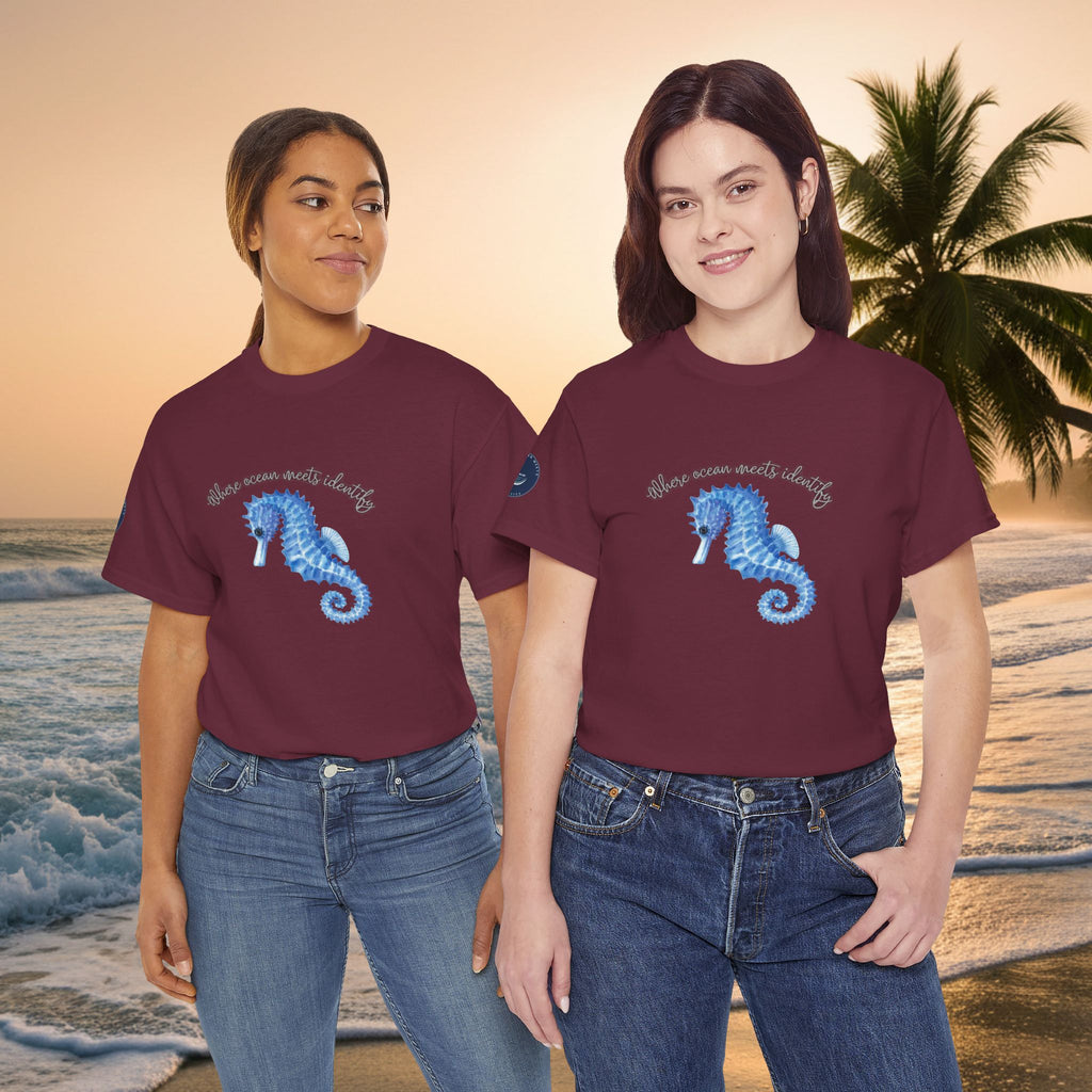 Seaside Seahorse T-Shirt — Blue Watercolor 'She Was Made Lovely' Tee