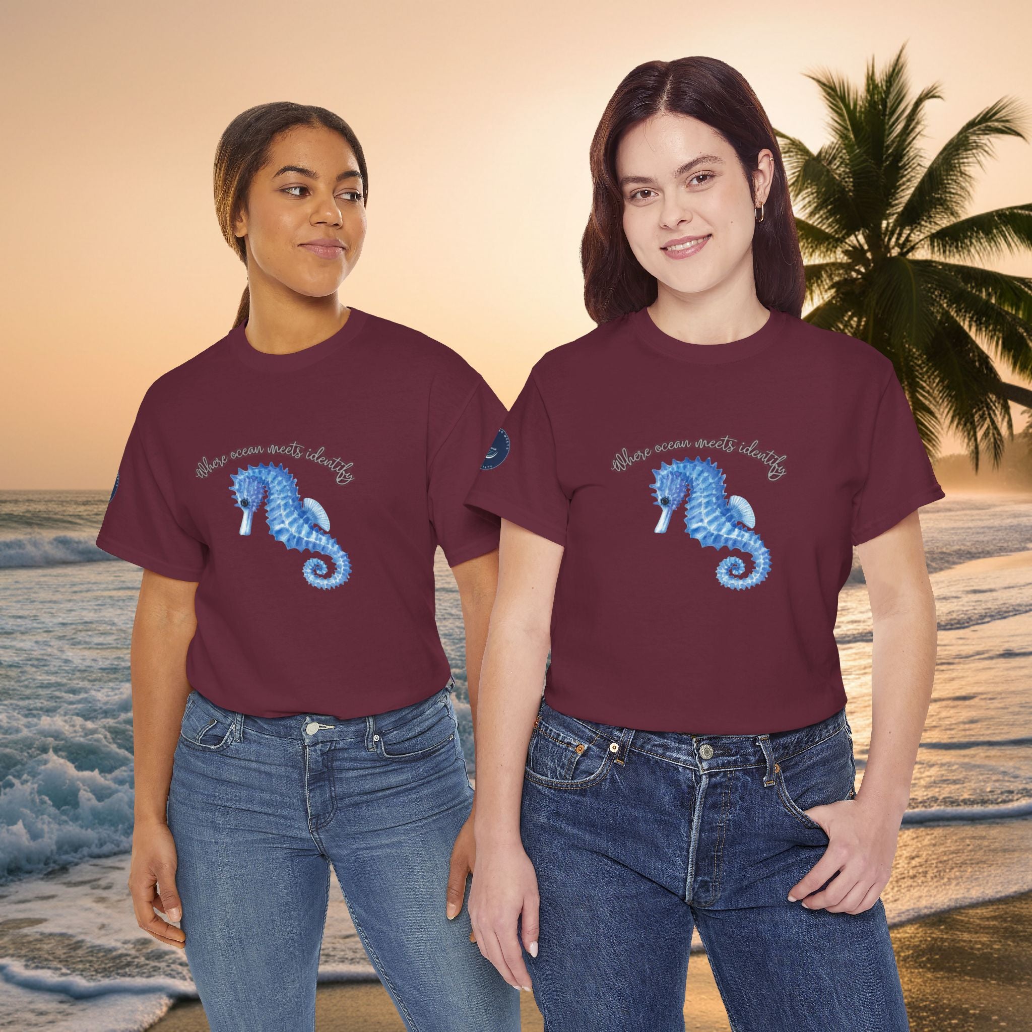 Seaside Seahorse T-Shirt — Blue Watercolor 'She Was Made Lovely' Tee