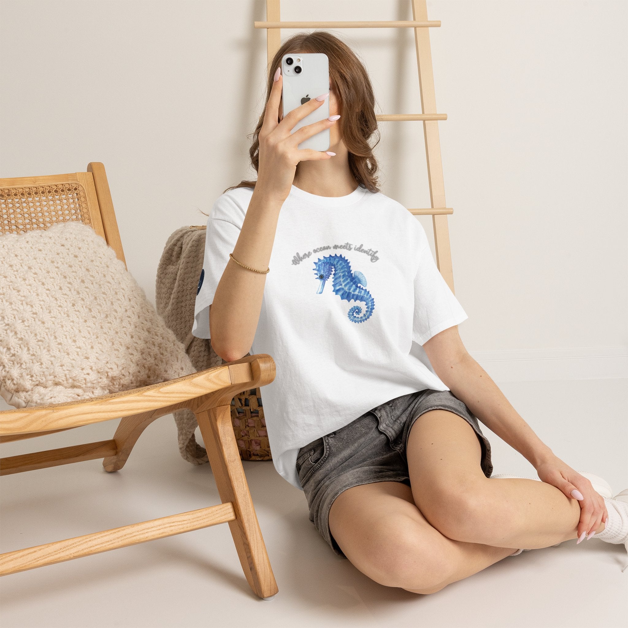 Seaside Seahorse T-Shirt — Blue Watercolor 'She Was Made Lovely' Tee