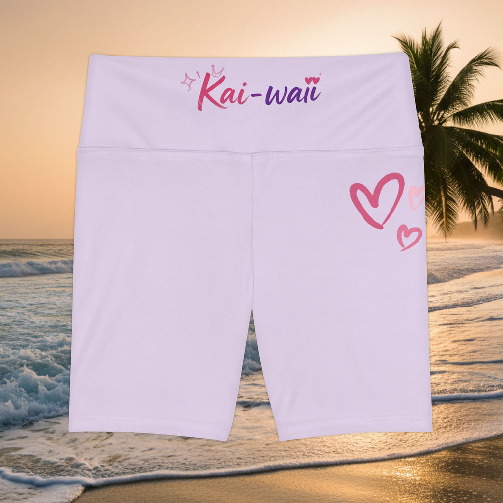Kai-waii Pink Heart Women's Workout Shorts – Cute High-Waist Athletic Biker Shorts