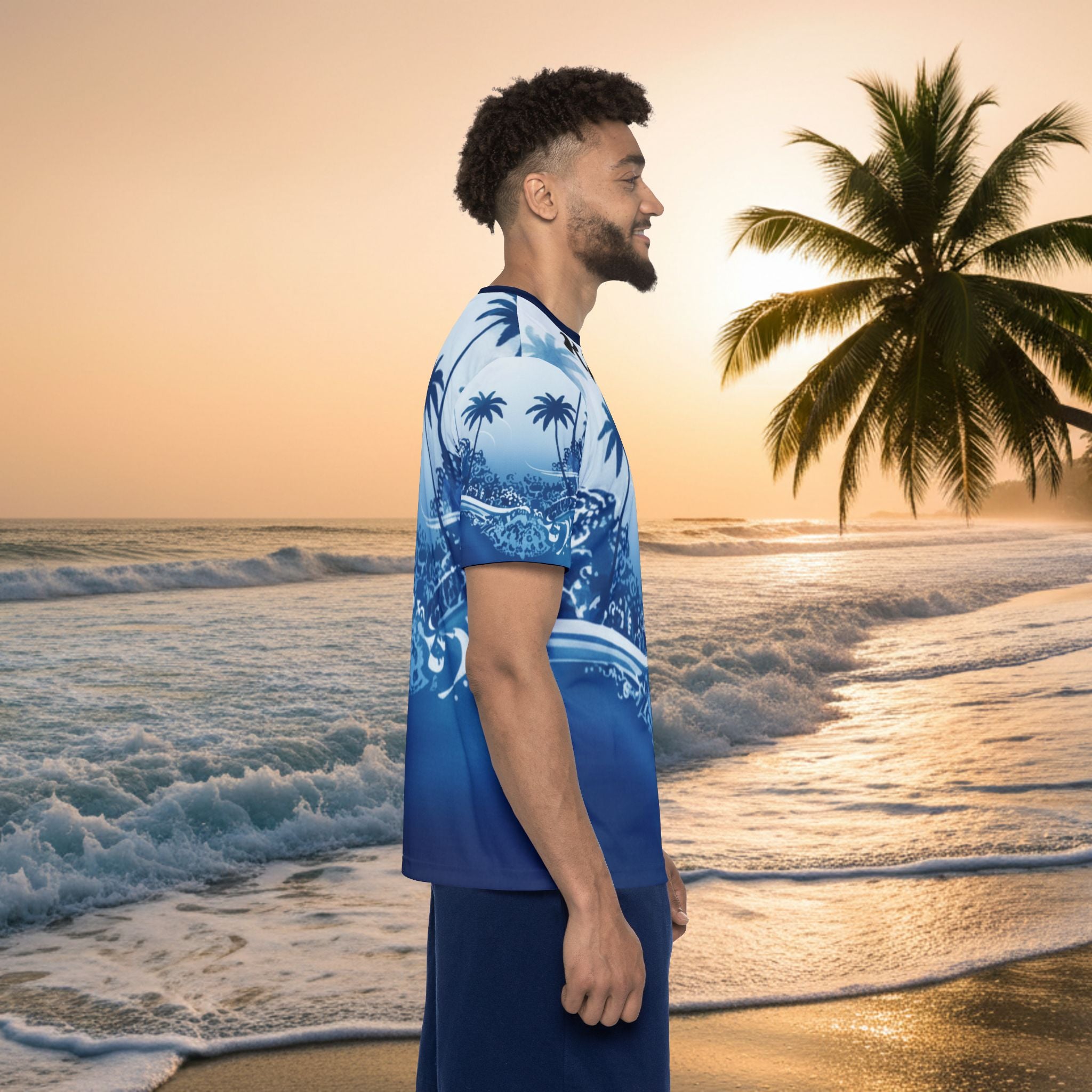 Wave Palm Men's Sports Jersey — Blue Surf All-Over Print
