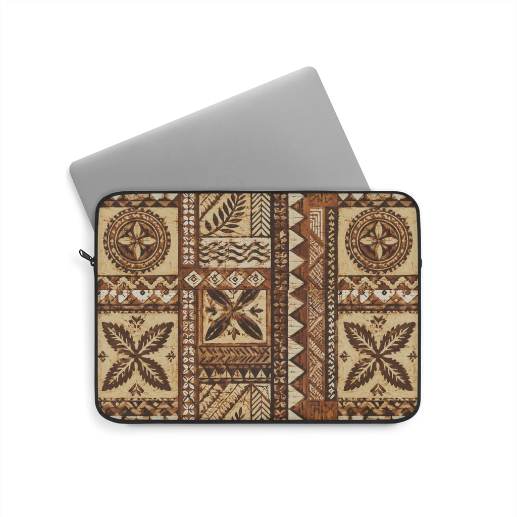 Tribal Tapa Pattern Laptop Sleeve — Rustic Polynesian-Inspired Tech Case