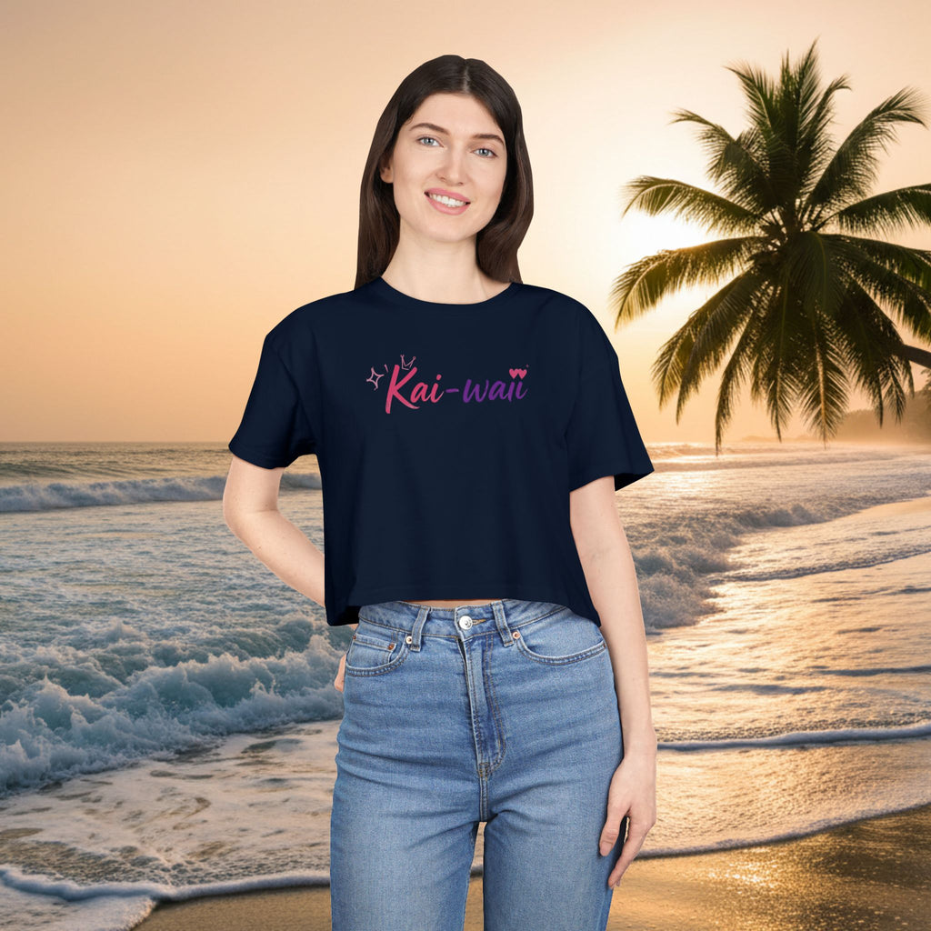 Crop Tee — "KAI-WAII" Minimal Script Graphic Top