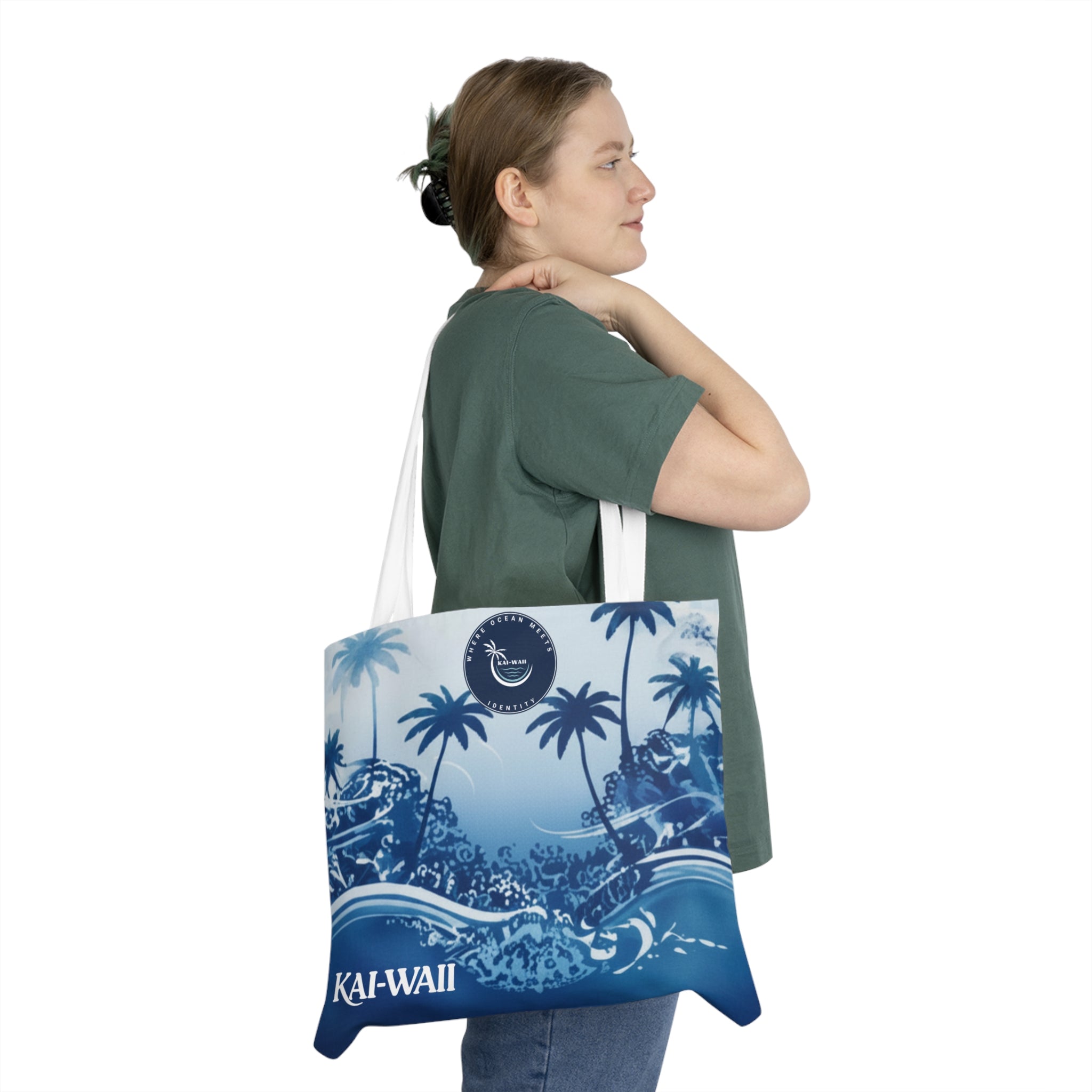 KAI-WAII Blue Palm Beach Tote Bag — Tropical Shoulder Tote