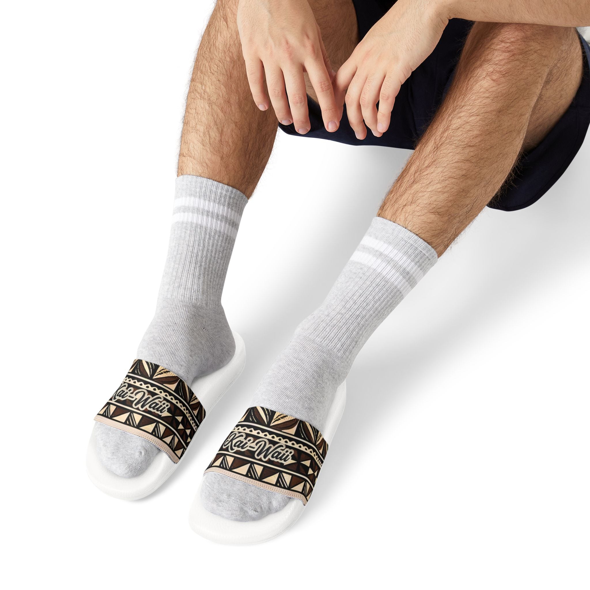 Men’s Slide Sandals with Tribal Print Straps — (Straps are removable)