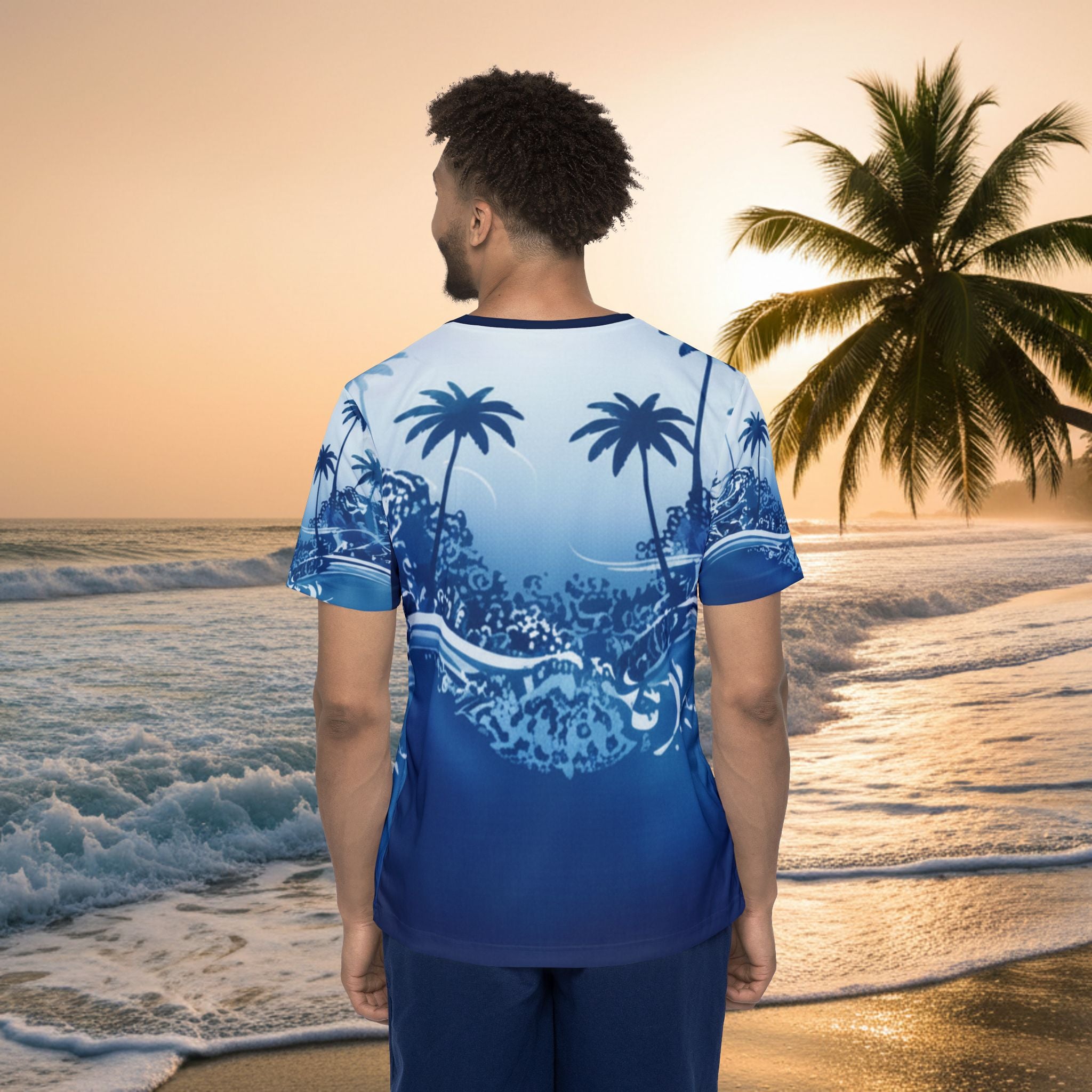 Wave Palm Men's Sports Jersey — Blue Surf All-Over Print