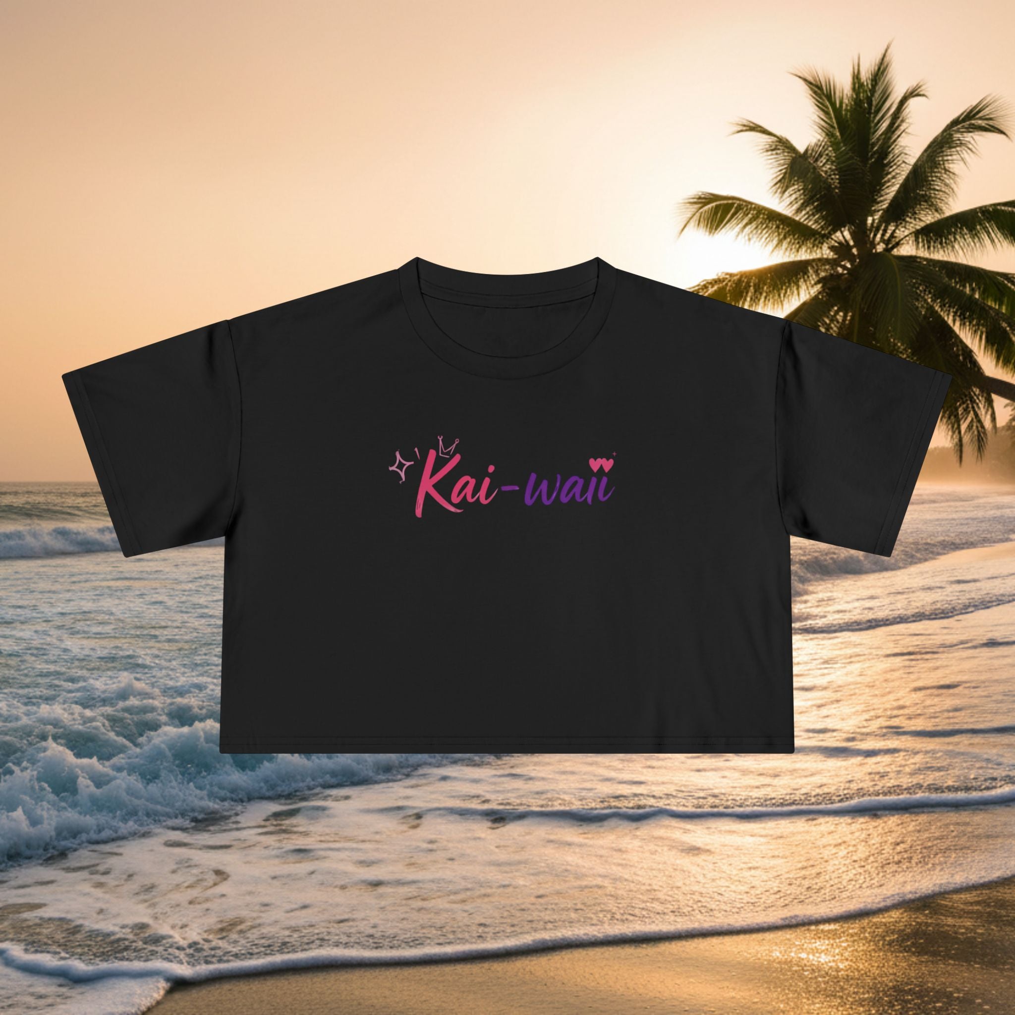 Crop Tee — "KAI-WAII" Minimal Script Graphic Top