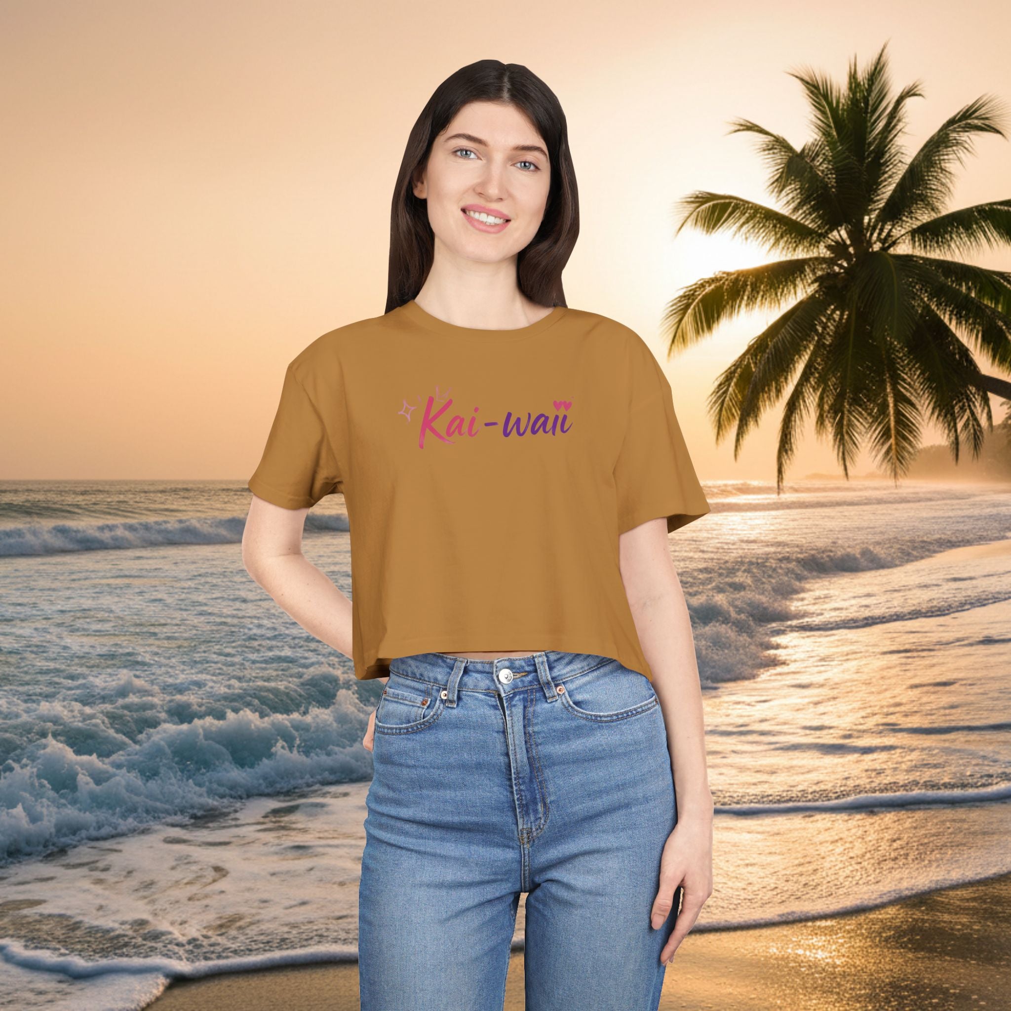 Crop Tee — "KAI-WAII" Minimal Script Graphic Top