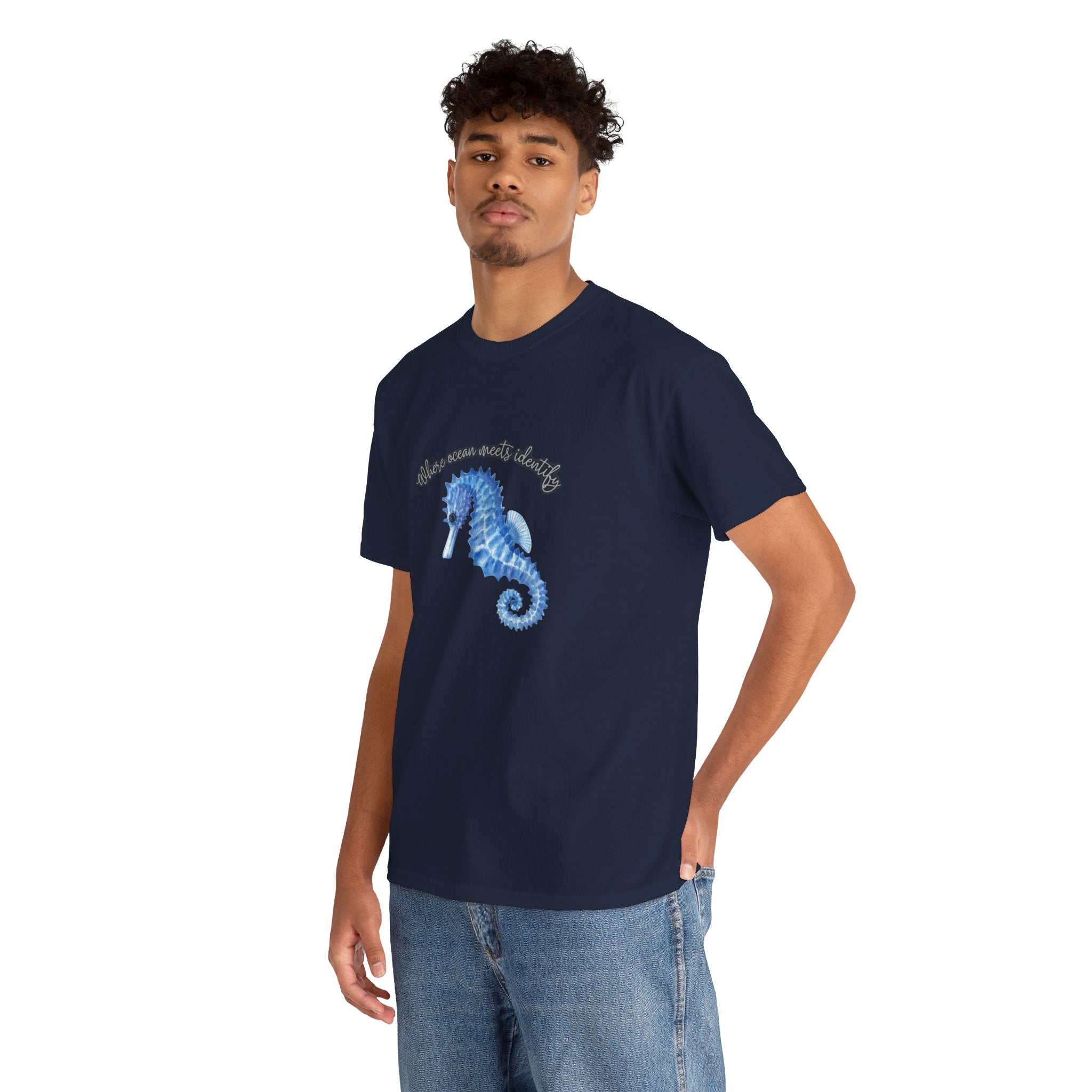 Seaside Seahorse T-Shirt — Blue Watercolor 'She Was Made Lovely' Tee
