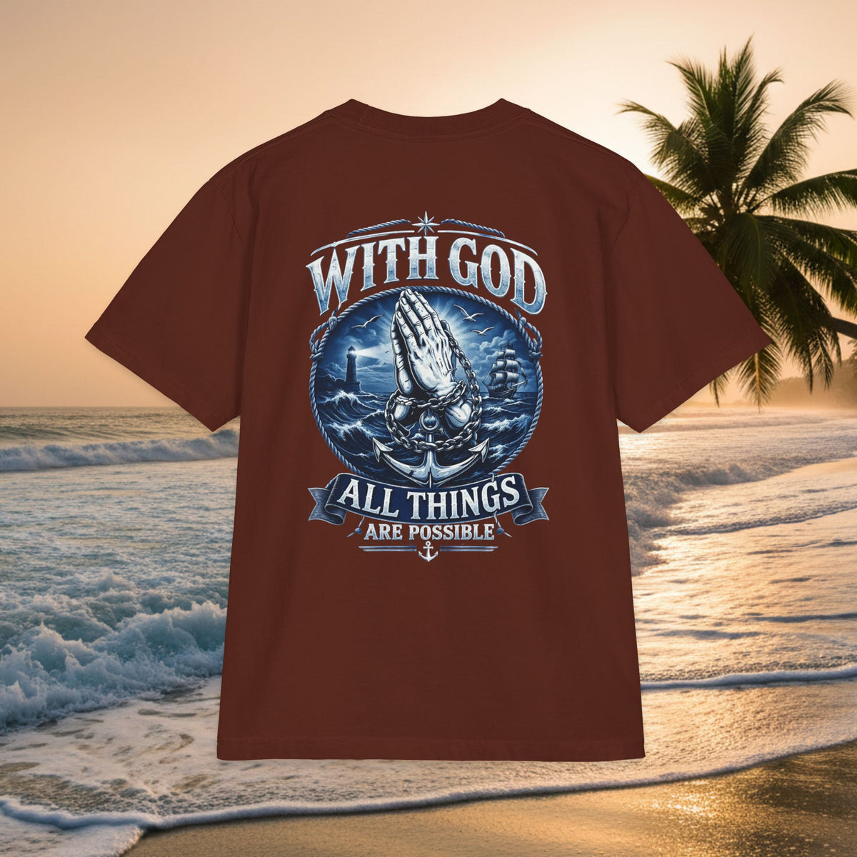 With God All Things Are Possible T-Shirt — Praying Hands Premium Christian Tee