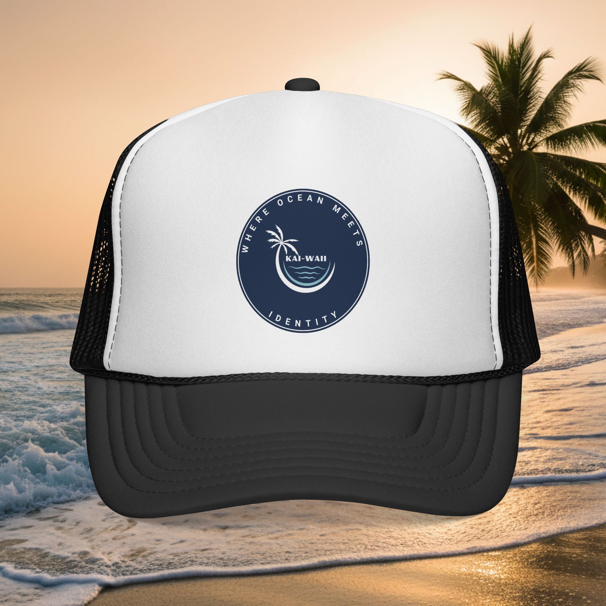 Coastal Vibes Trucker Cap â€” Ocean Club Palm Patch Snapback