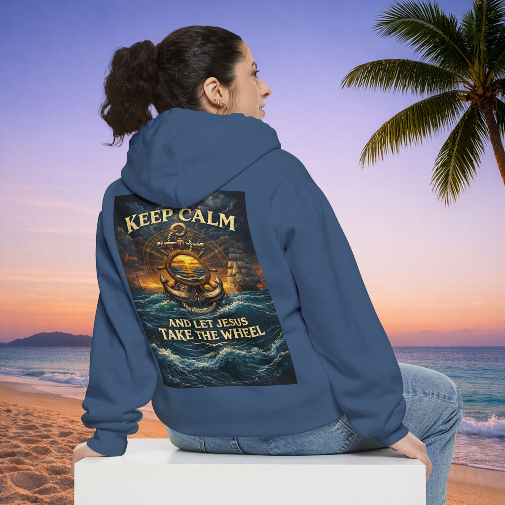 Hoodie - "Keep Calm and Let Jesus Take the Wheel" Nautical Graphic Hoodie