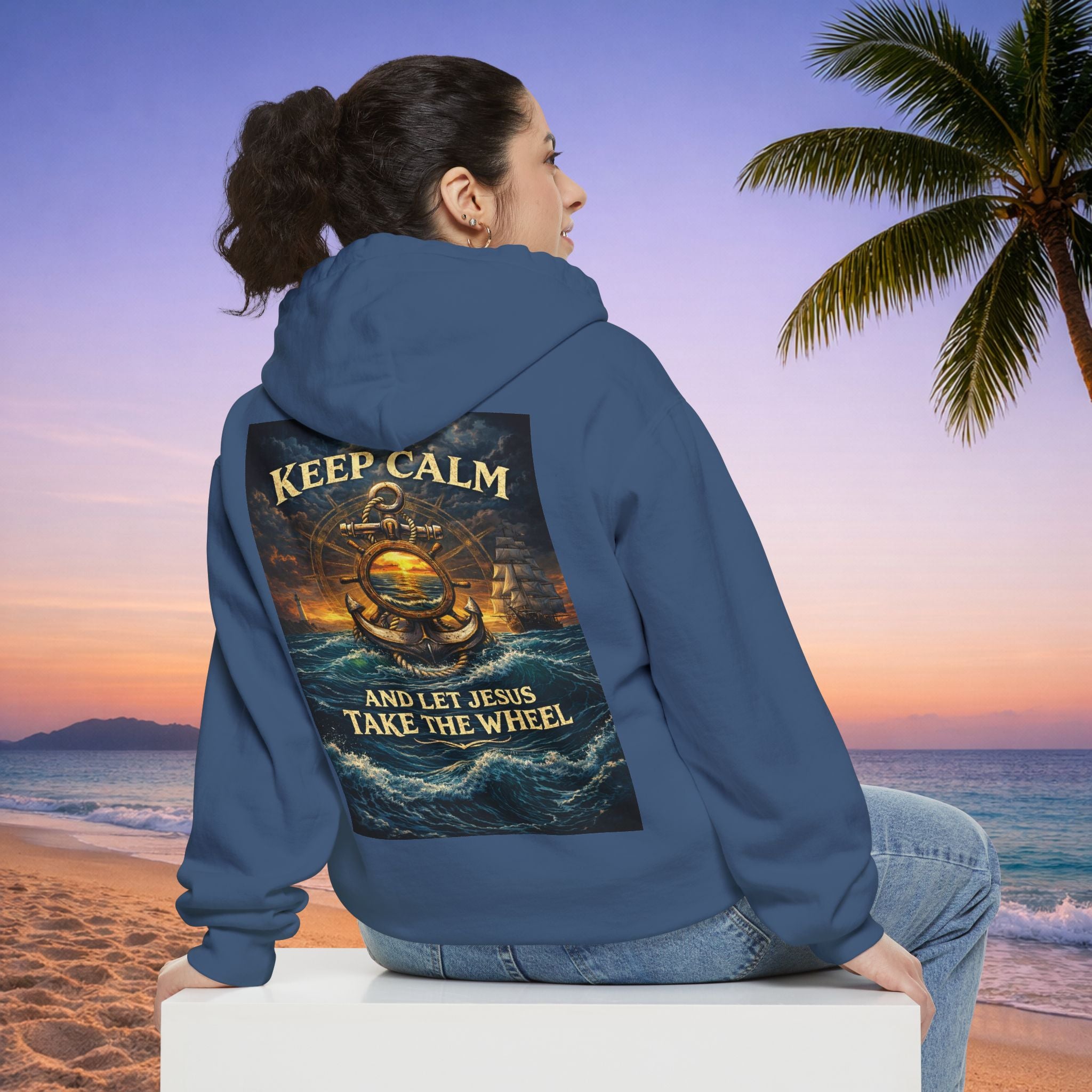 Hoodie - "Keep Calm and Let Jesus Take the Wheel" Nautical Graphic Hoodie