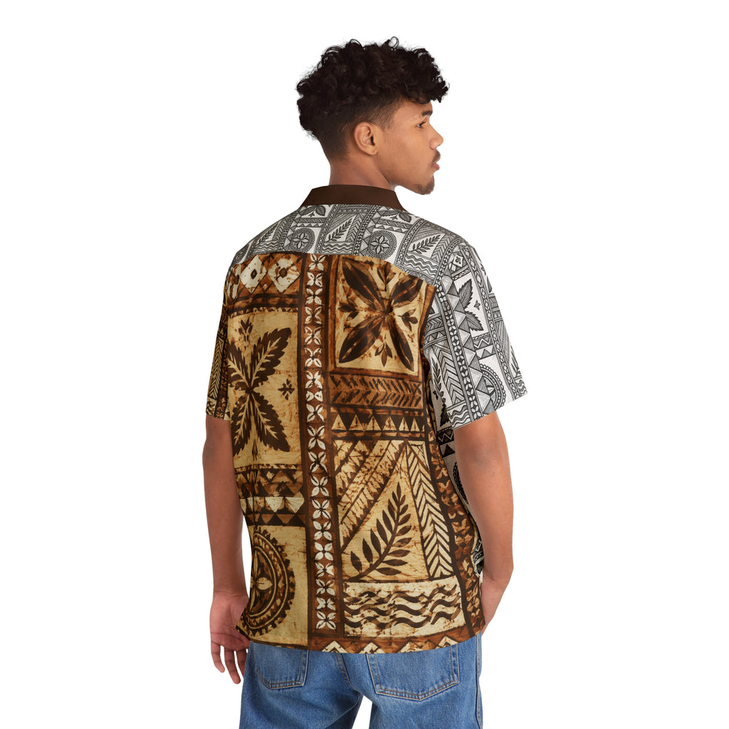 Tapa Patchwork Hawaiian Shirt — Brown Tribal Print