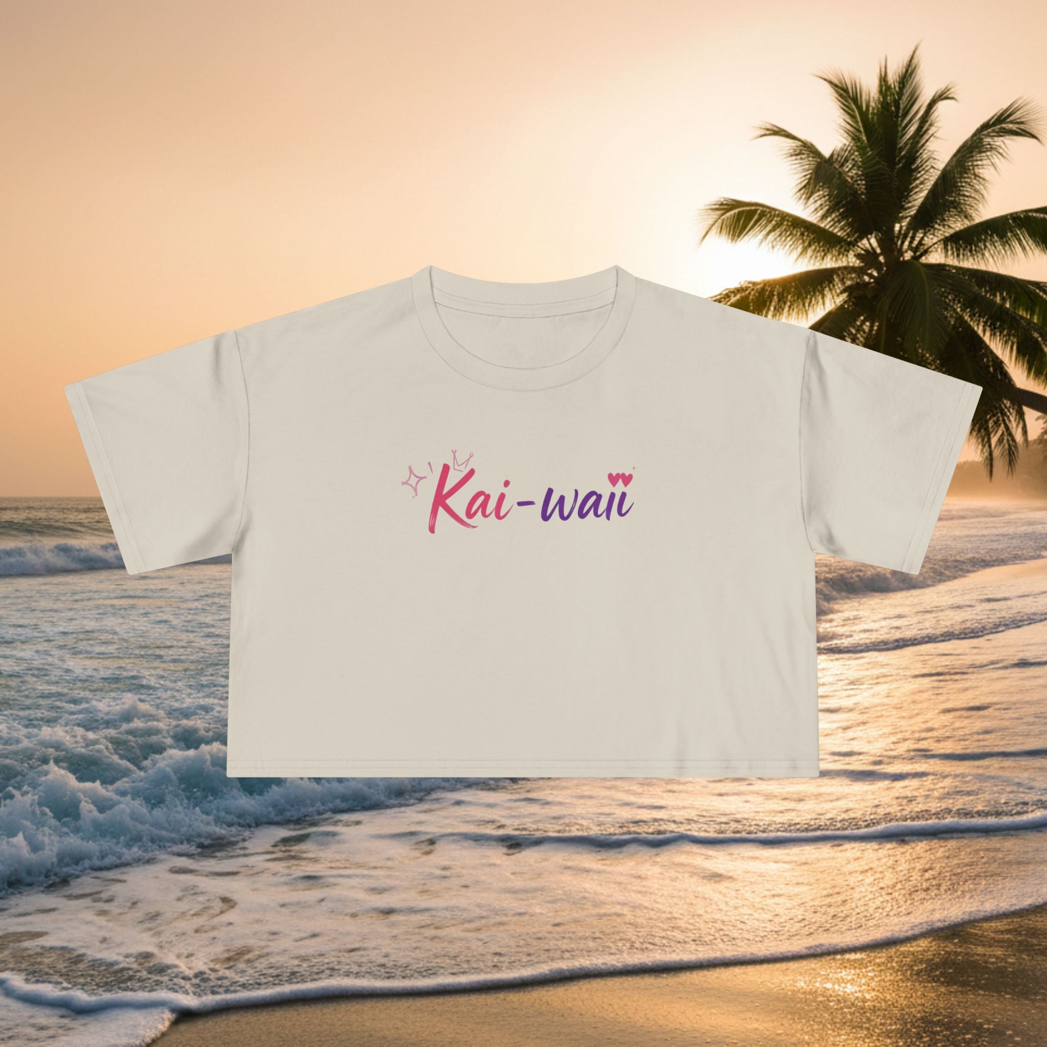 Crop Tee — "KAI-WAII" Minimal Script Graphic Top
