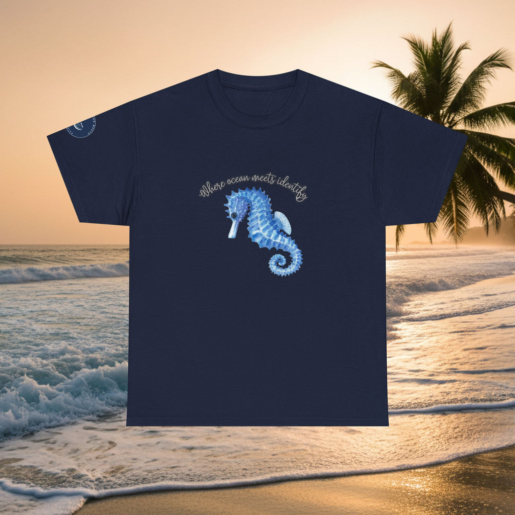 Seaside Seahorse T-Shirt — Blue Watercolor 'She Was Made Lovely' Tee