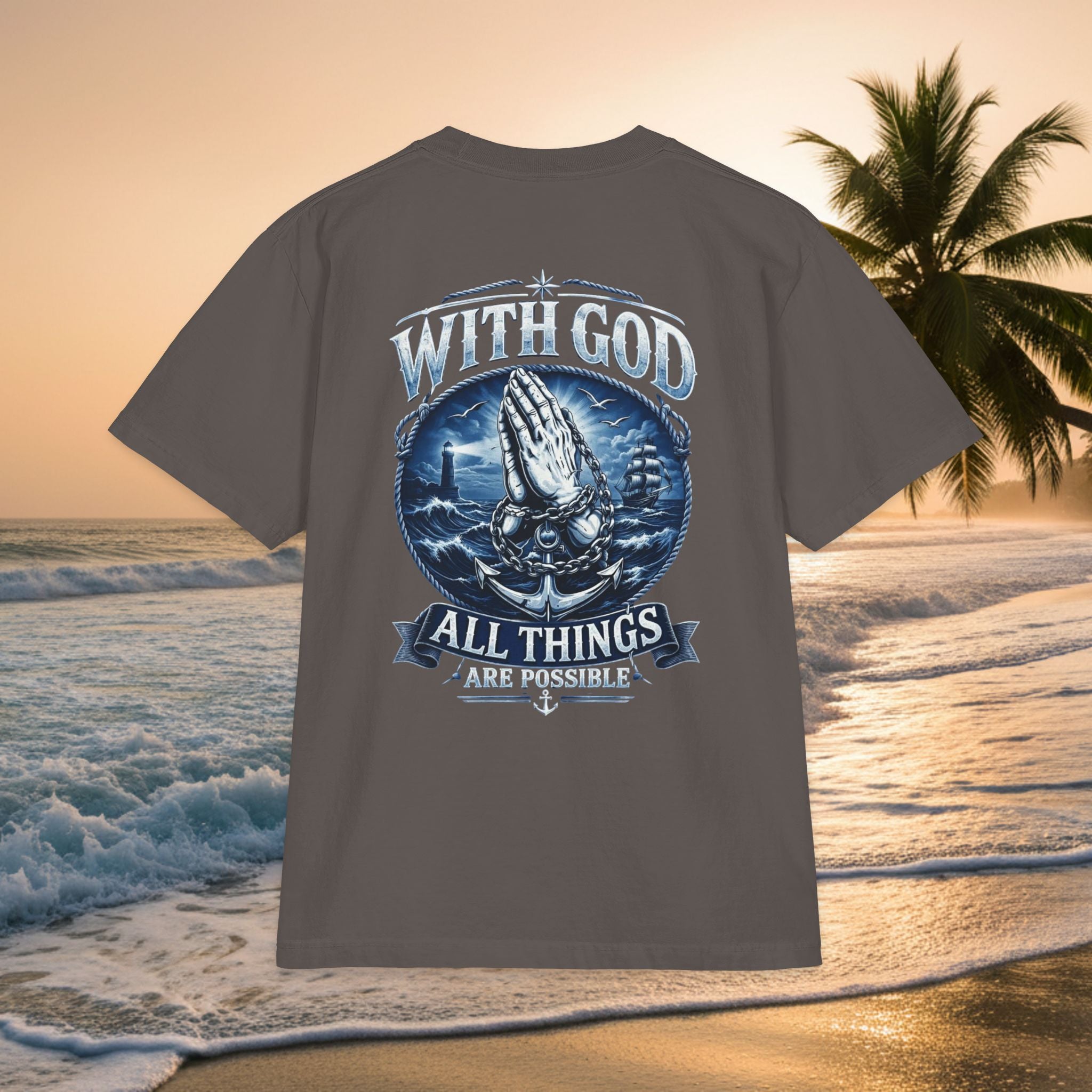 With God All Things Are Possible T-Shirt — Praying Hands Premium Christian Tee