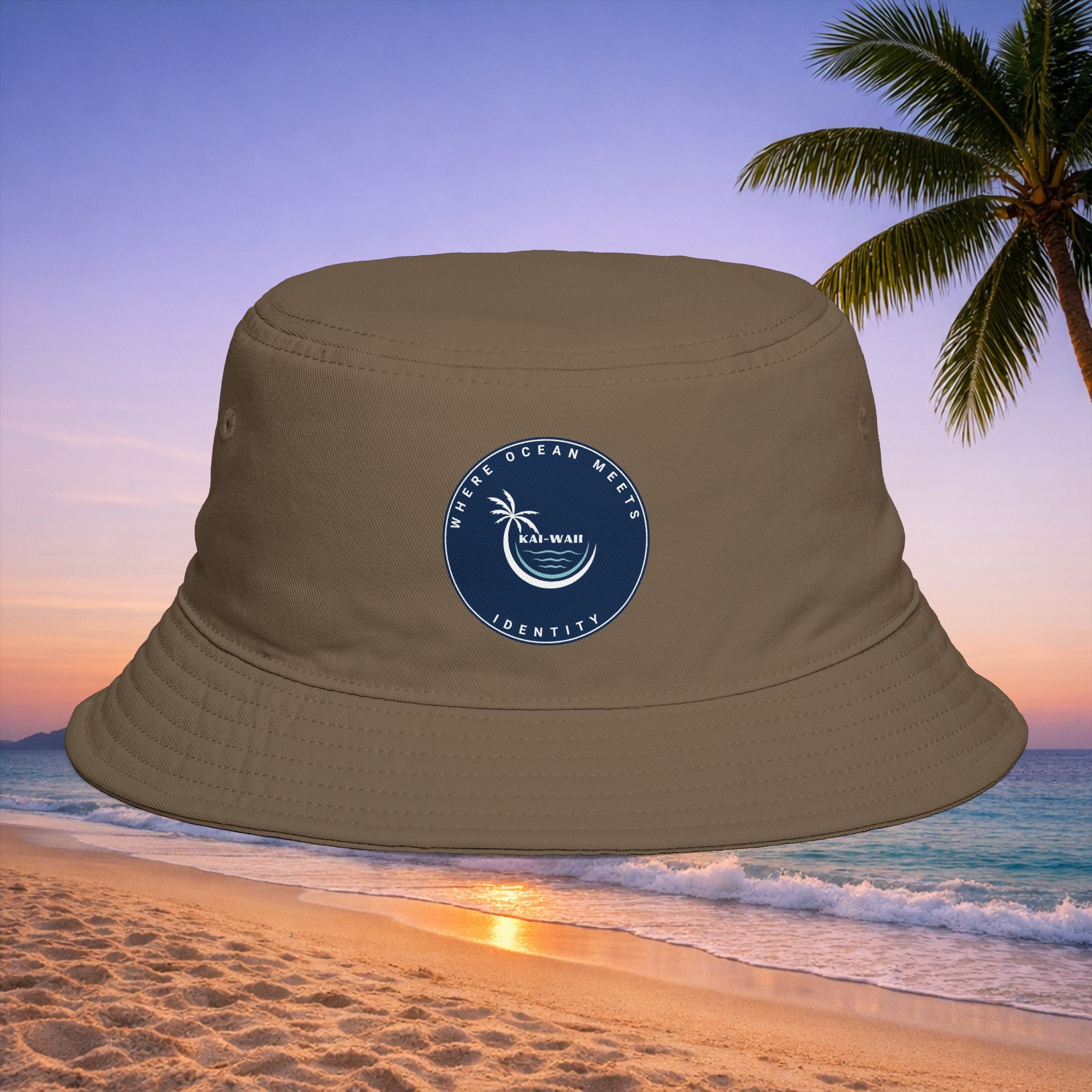 Bucket Hat – 'Kai-Waii' Tropical Palm Logo Beach Bucket Hat
