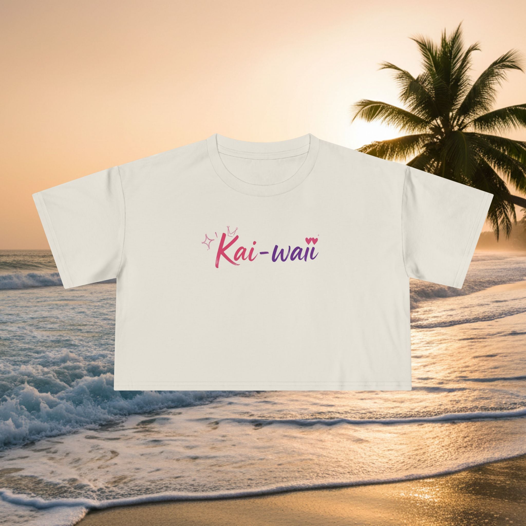 Crop Tee — "KAI-WAII" Minimal Script Graphic Top