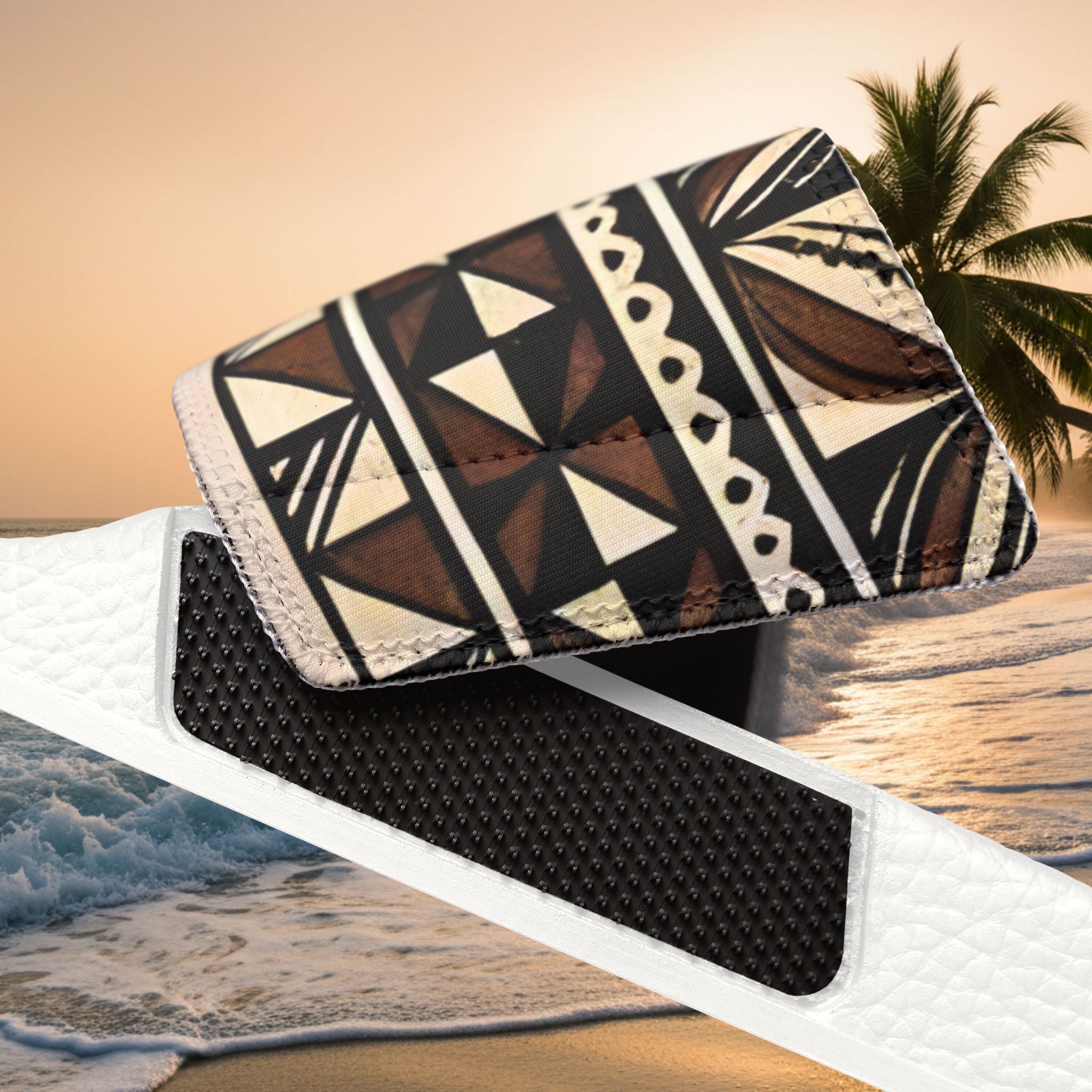 Men’s Slide Sandals with Tribal Print Straps — (Straps are removable)