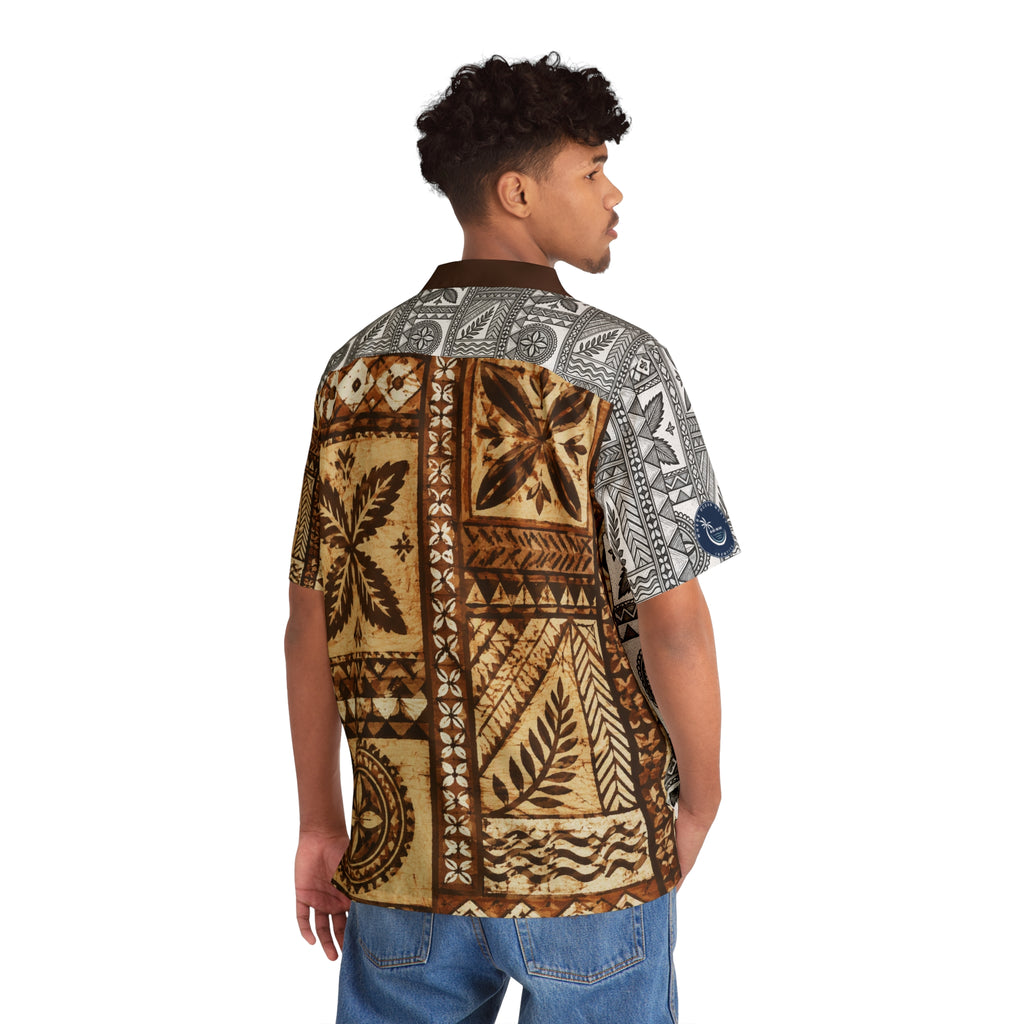 Tapa Patchwork Hawaiian Shirt — Brown Tribal Print