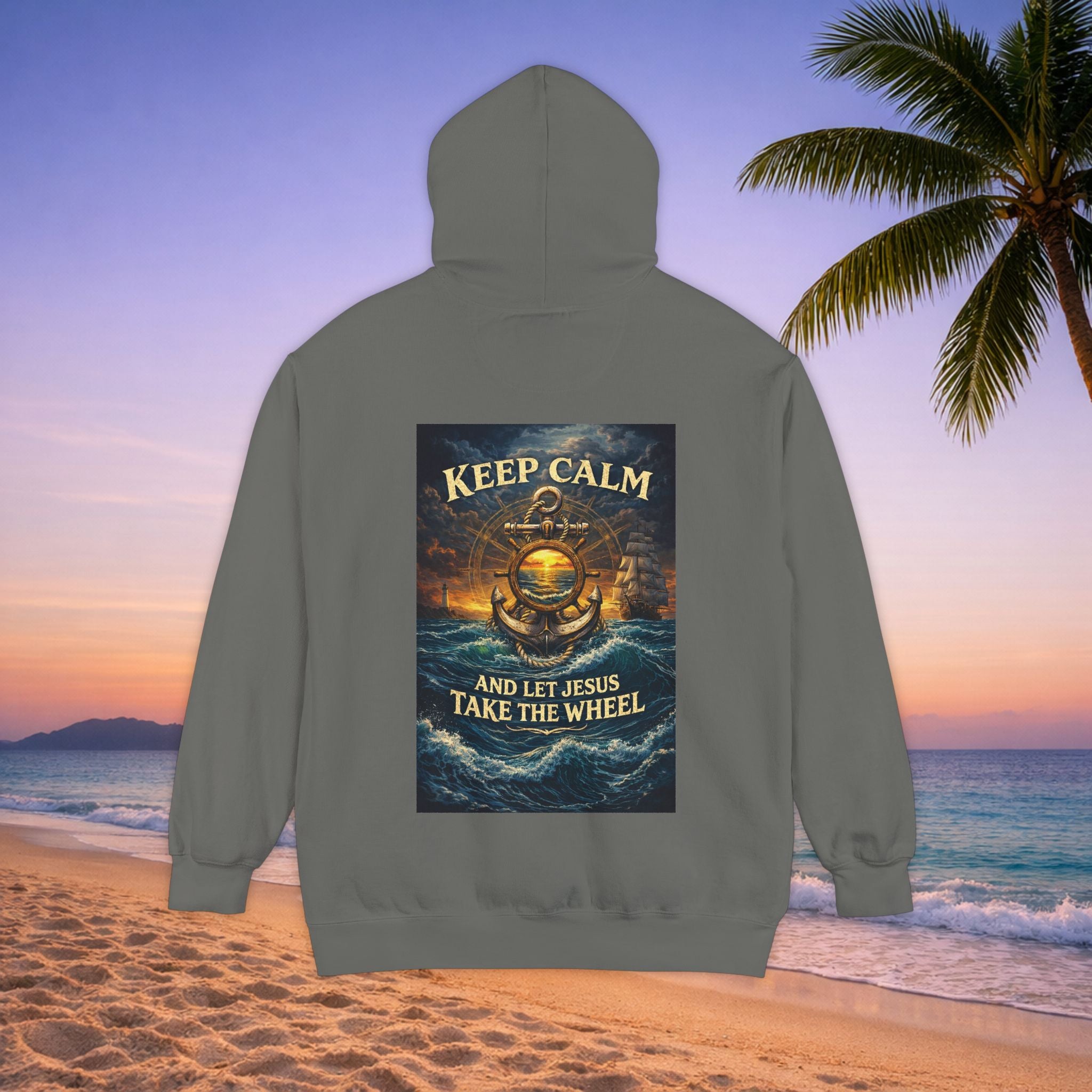 Hoodie - "Keep Calm and Let Jesus Take the Wheel" Nautical Graphic Hoodie