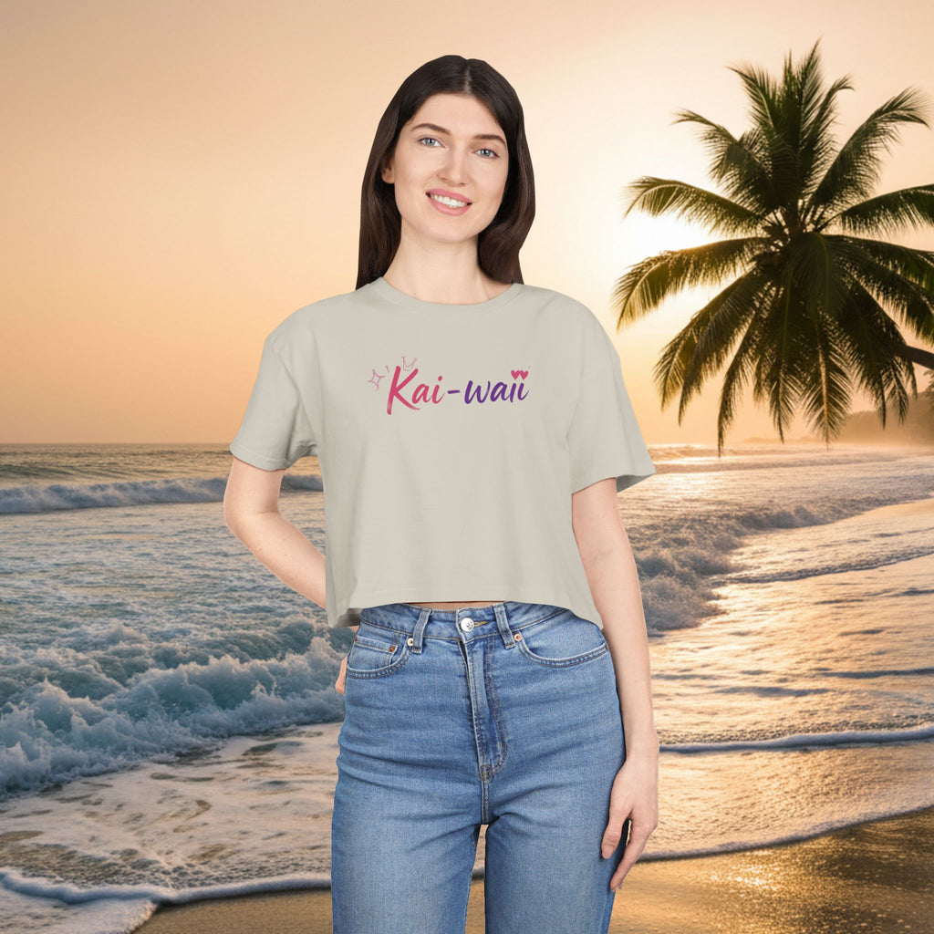 Crop Tee — "KAI-WAII" Minimal Script Graphic Top
