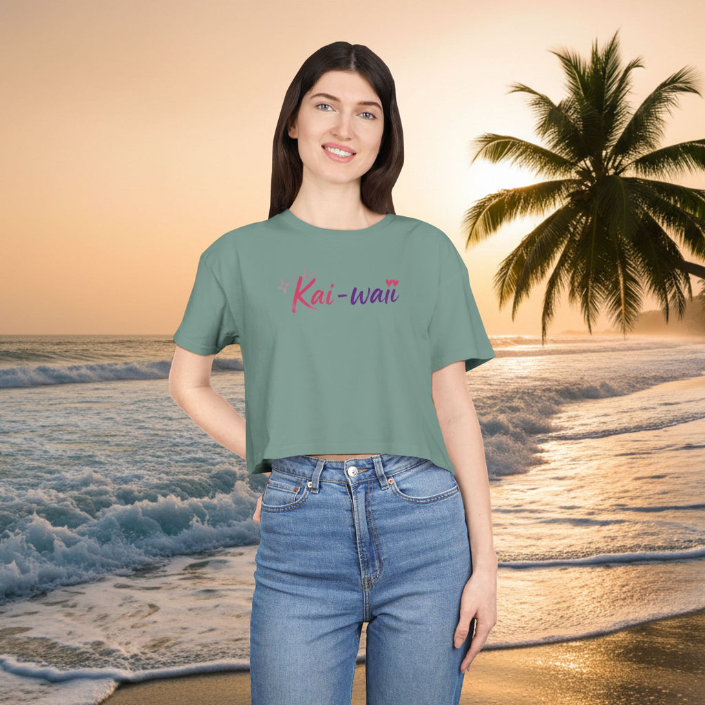 Crop Tee — "KAI-WAII" Minimal Script Graphic Top