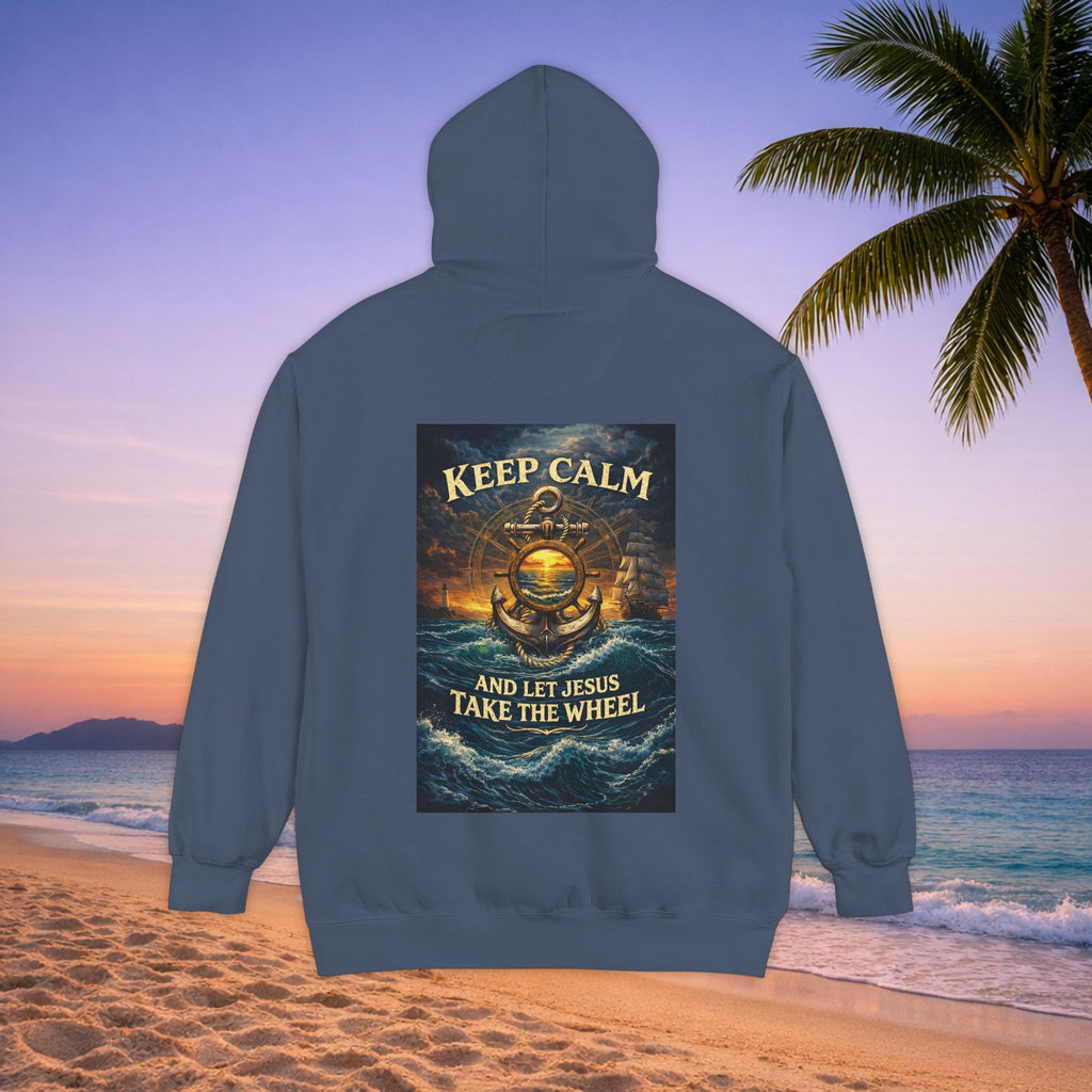 Hoodie - "Keep Calm and Let Jesus Take the Wheel" Nautical Graphic Hoodie
