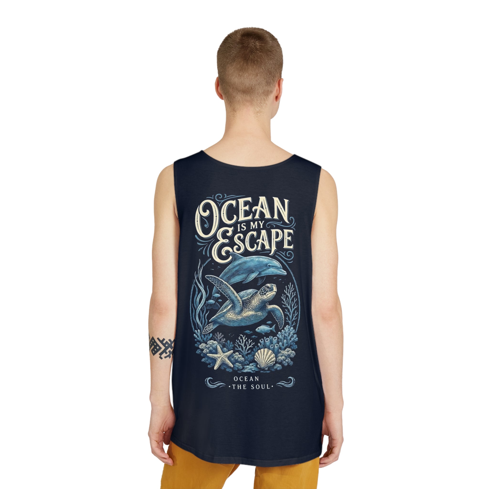 'Ocean Is My Escape'— Men's Marine Wildlife Graphic Tank Top