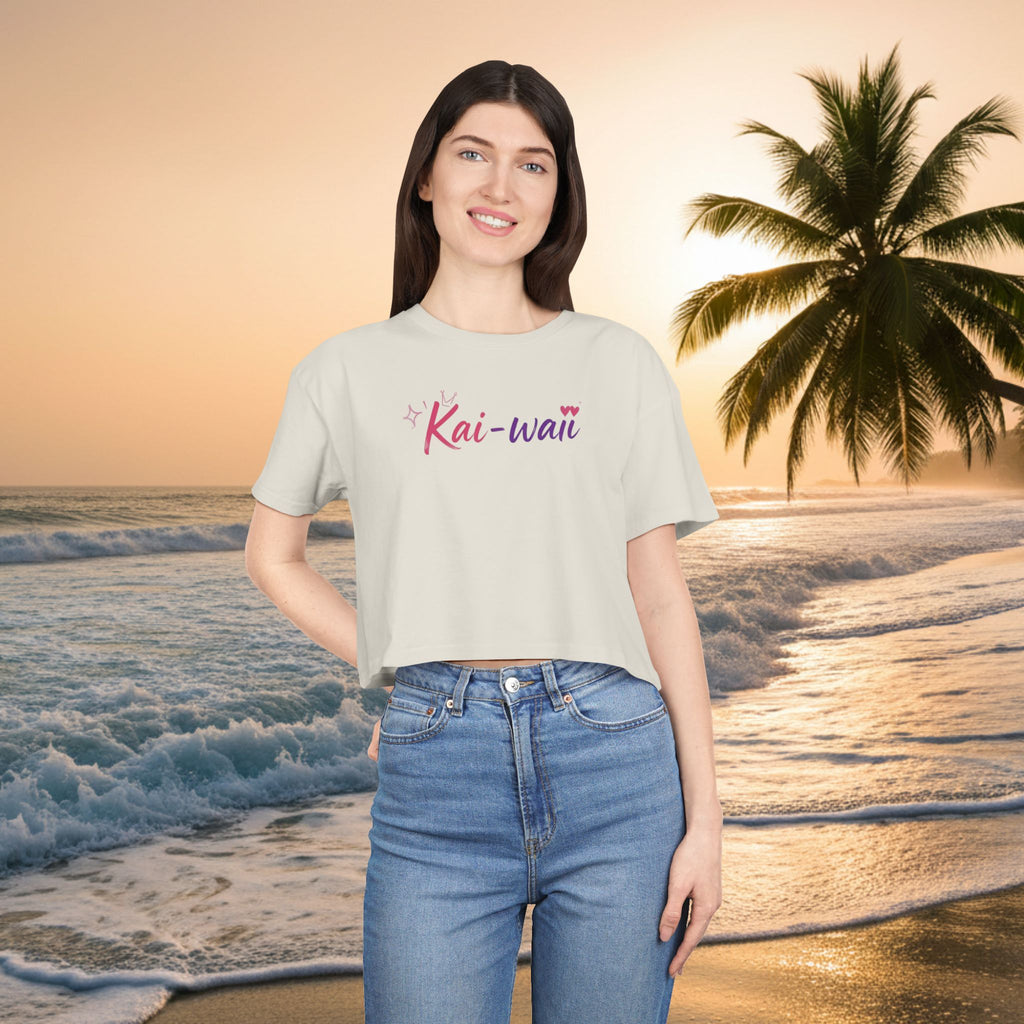 Crop Tee — "KAI-WAII" Minimal Script Graphic Top