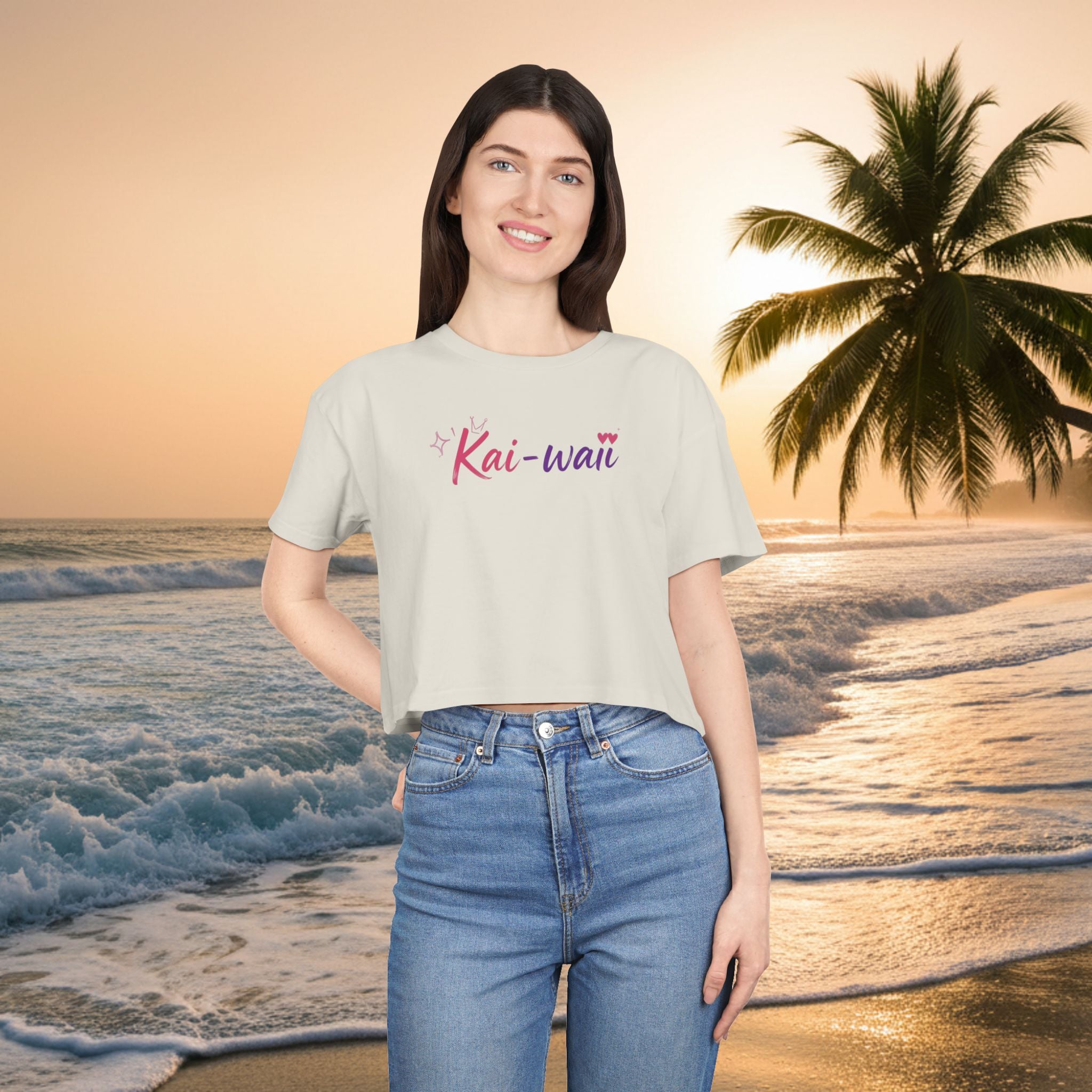 Crop Tee — "KAI-WAII" Minimal Script Graphic Top