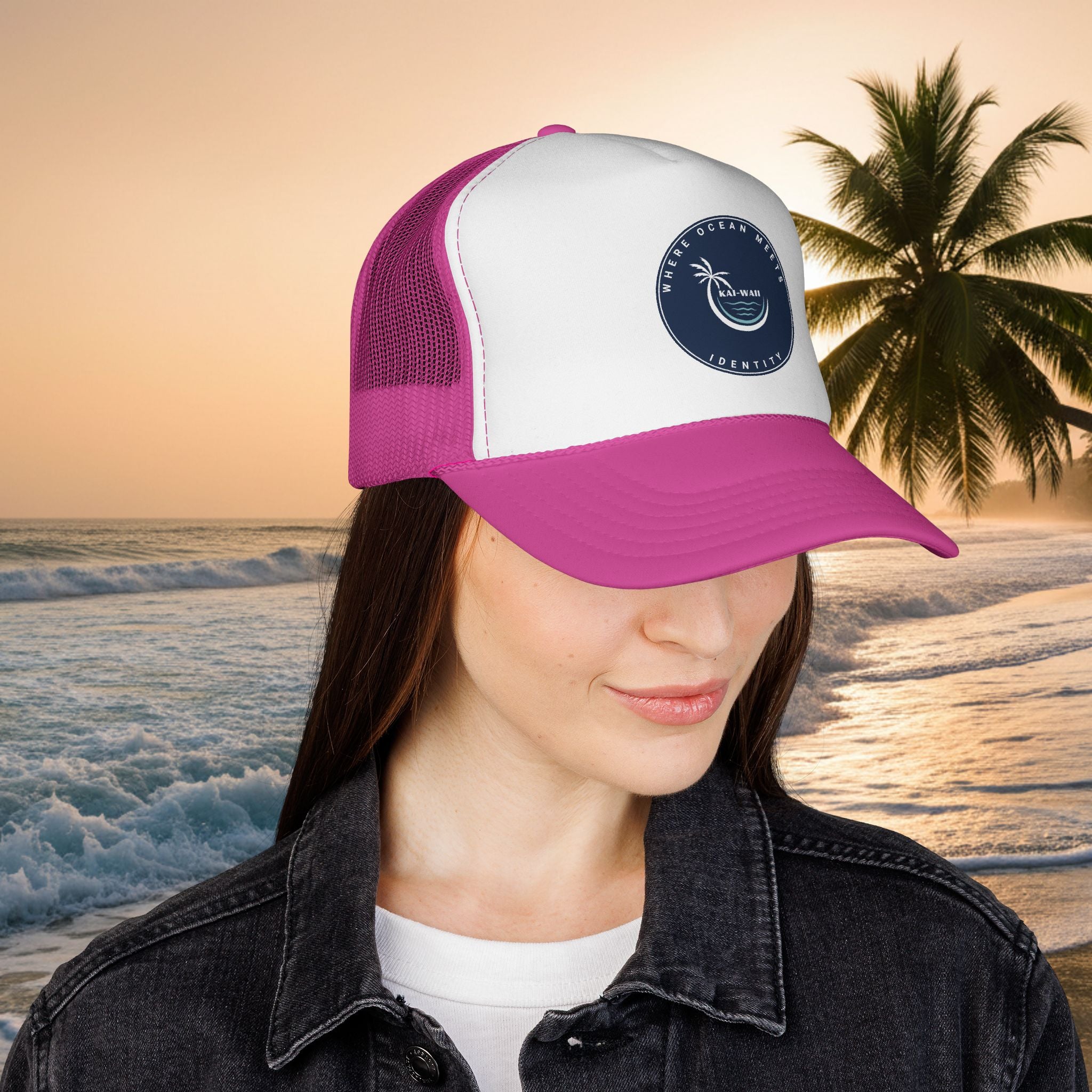 Coastal Vibes Trucker Cap â€” Ocean Club Palm Patch Snapback