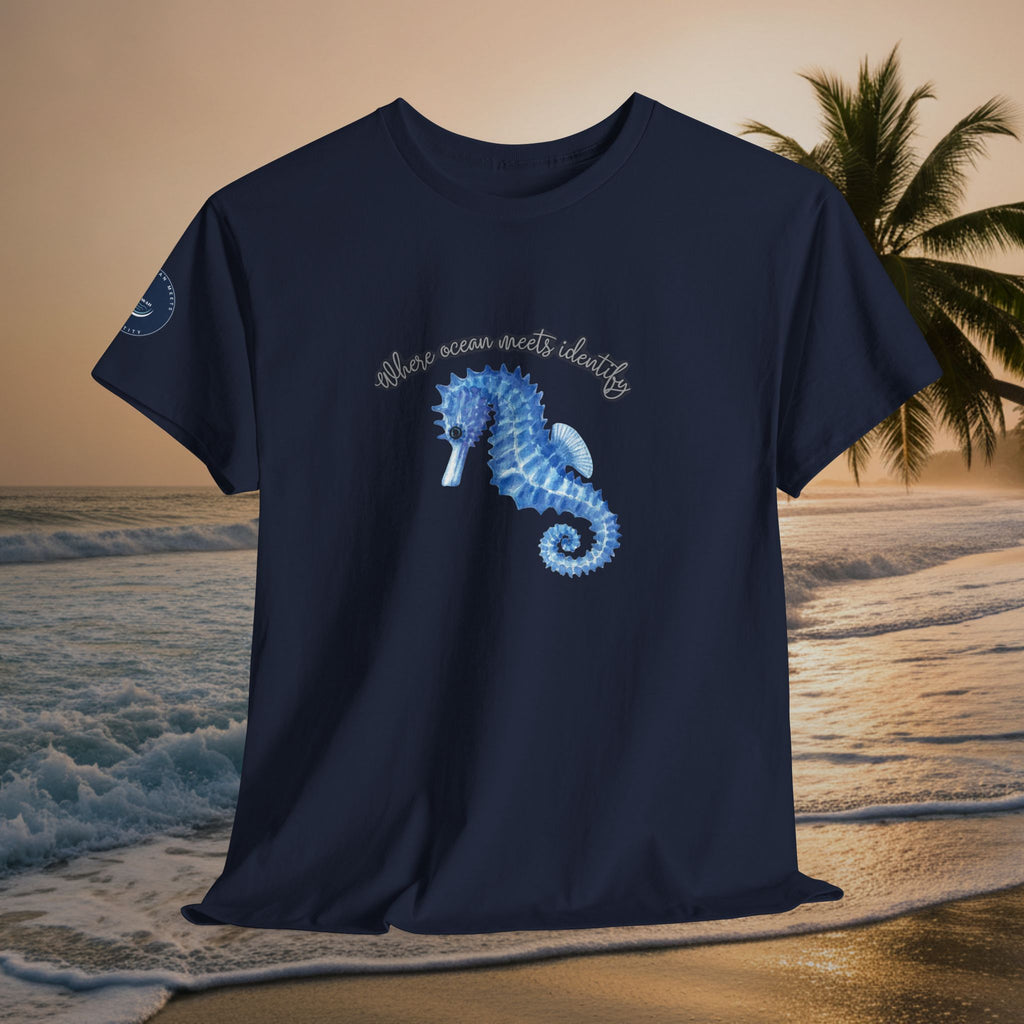 Seaside Seahorse T-Shirt — Blue Watercolor 'She Was Made Lovely' Tee