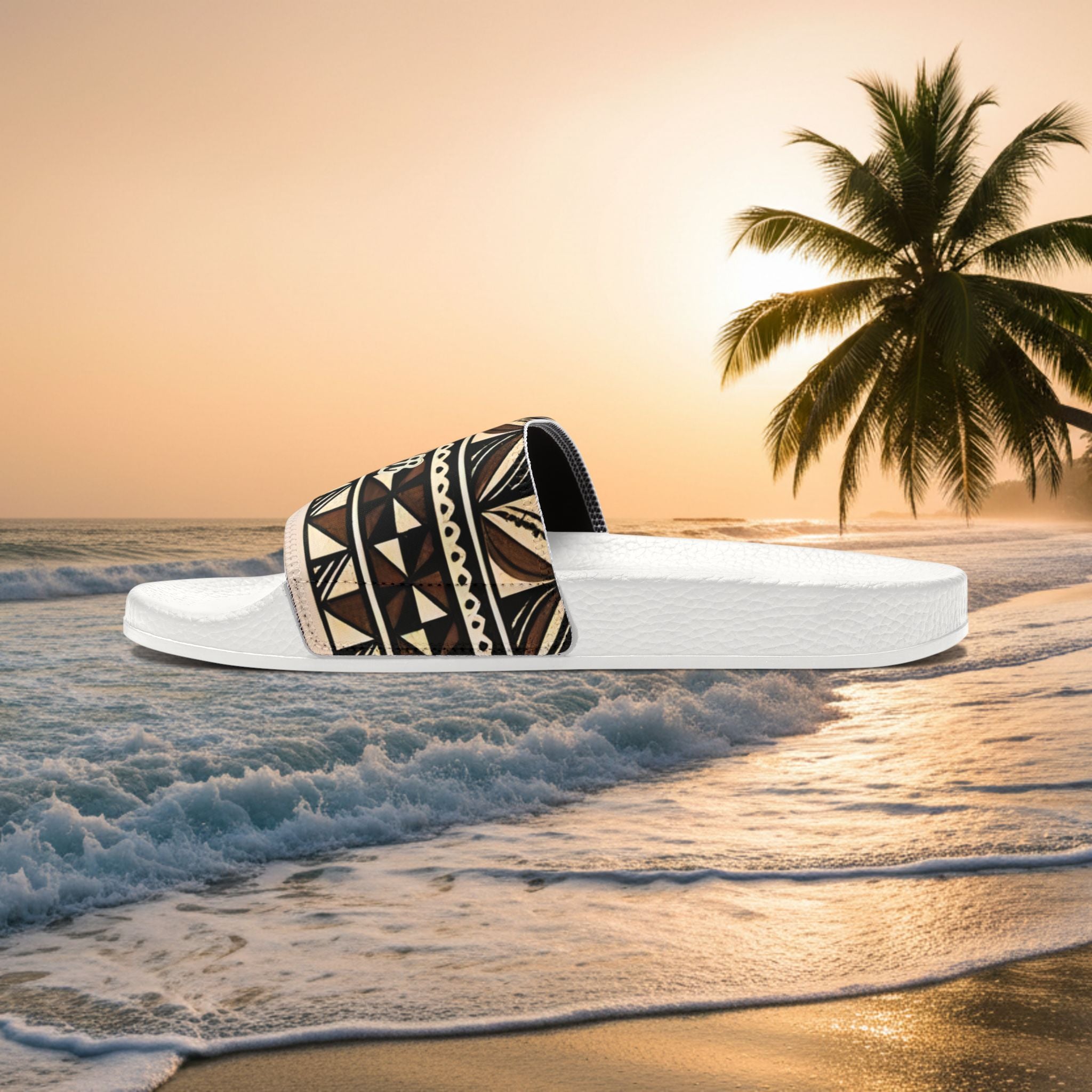 Men’s Slide Sandals with Tribal Print Straps — (Straps are removable)