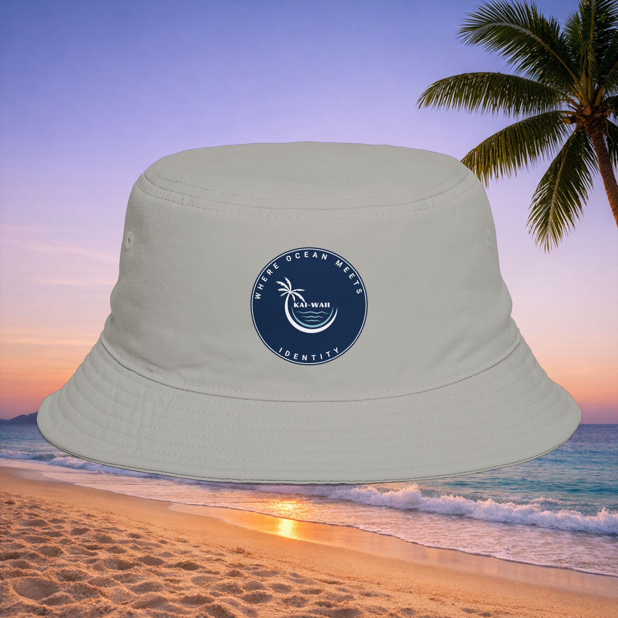 Bucket Hat – 'Kai-Waii' Tropical Palm Logo Beach Bucket Hat