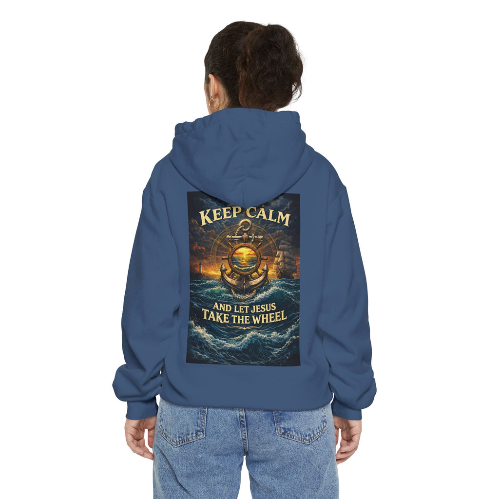 Hoodie - "Keep Calm and Let Jesus Take the Wheel" Nautical Graphic Hoodie