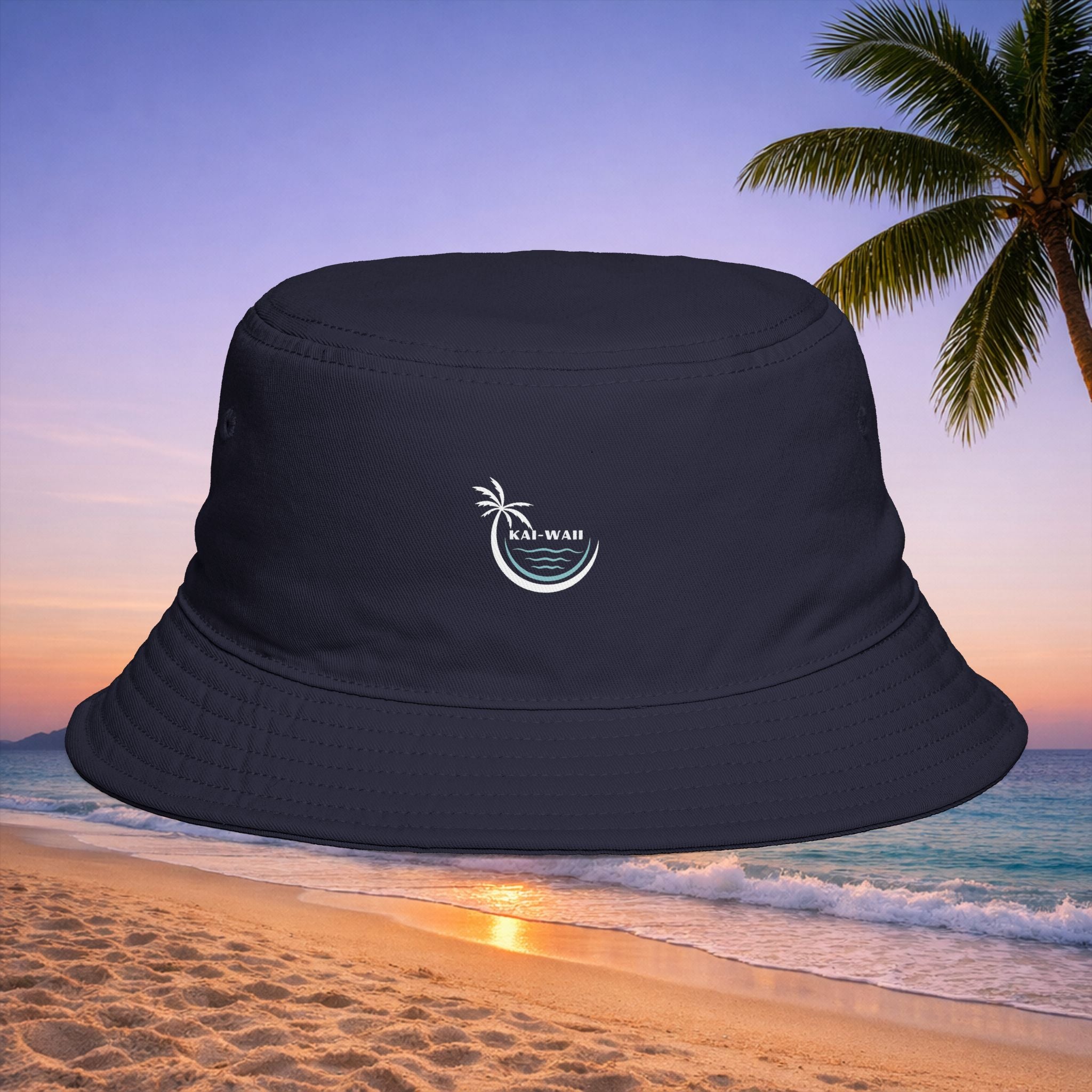 Bucket Hat – 'Kai-Waii' Tropical Palm Logo Beach Bucket Hat