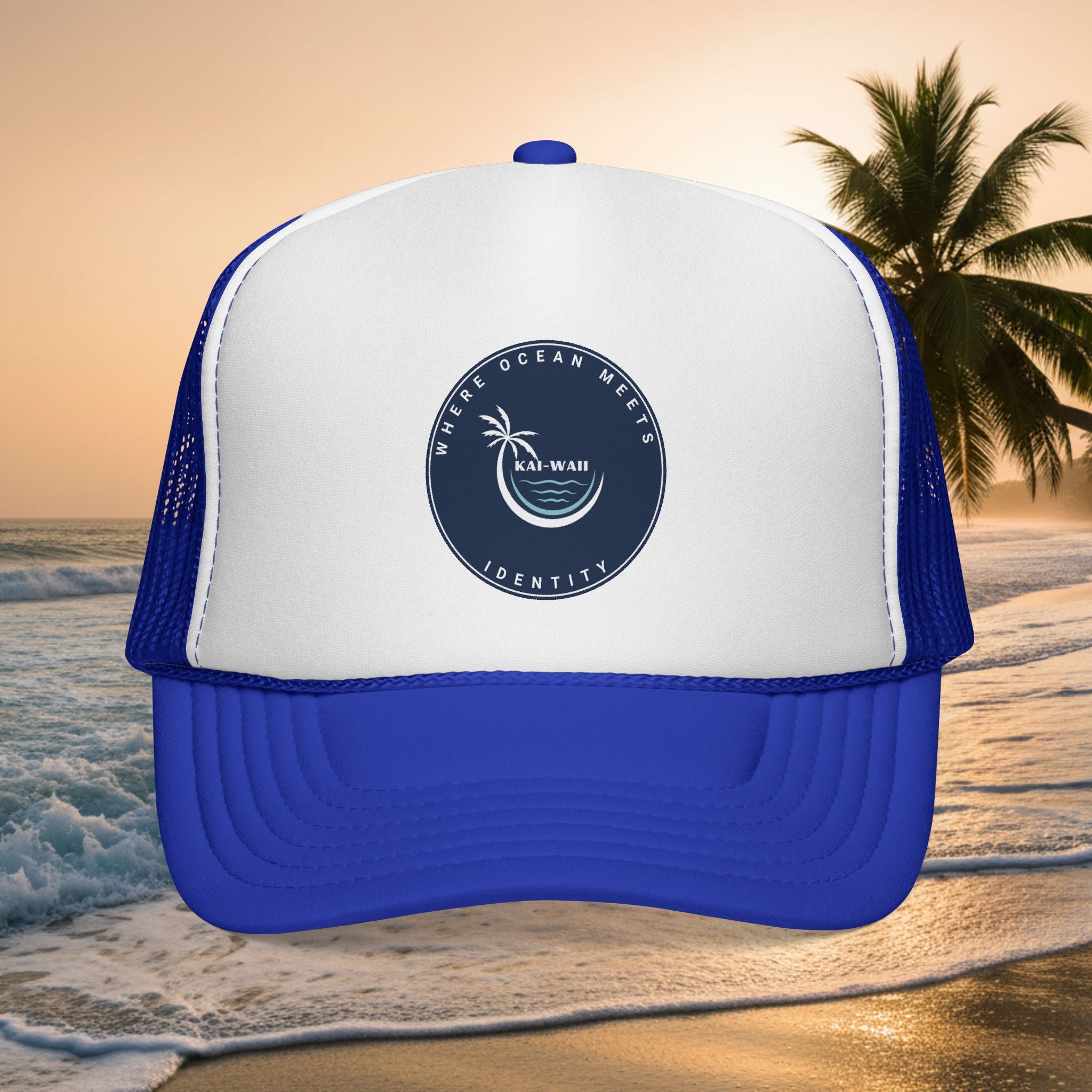 Coastal Vibes Trucker Cap â€” Ocean Club Palm Patch Snapback