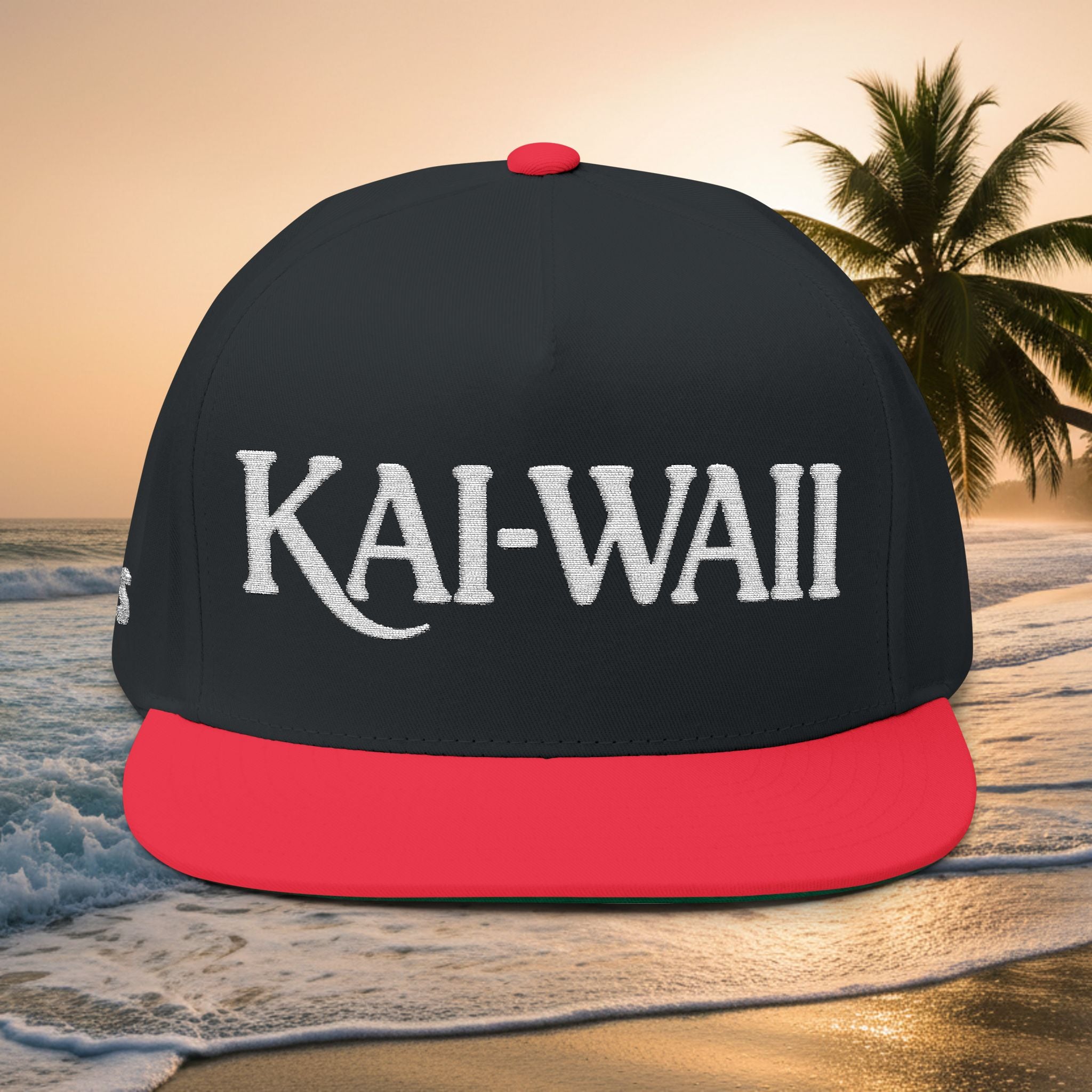 Kai-Wai Embroidered Flat Bill Cap — Nautical Beach Snapback [Personalizable]