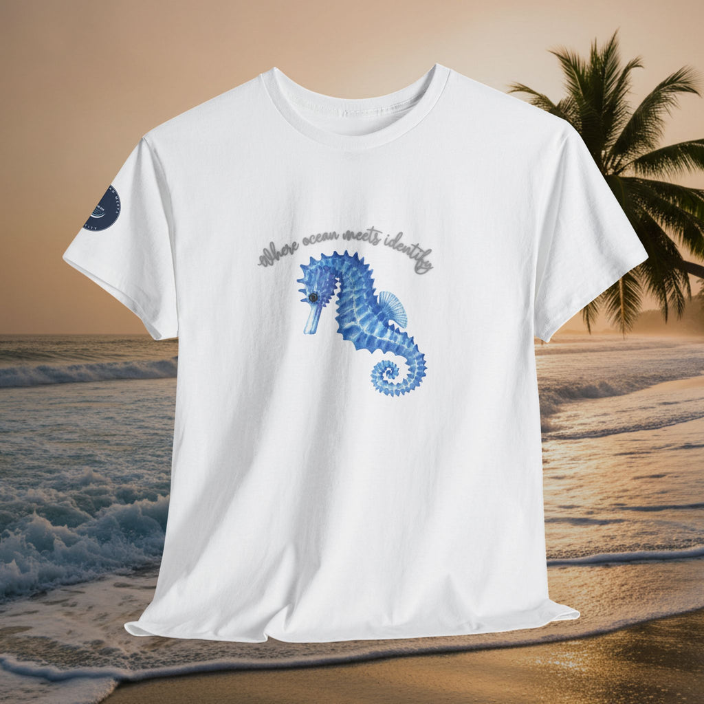 Seaside Seahorse T-Shirt — Blue Watercolor 'She Was Made Lovely' Tee