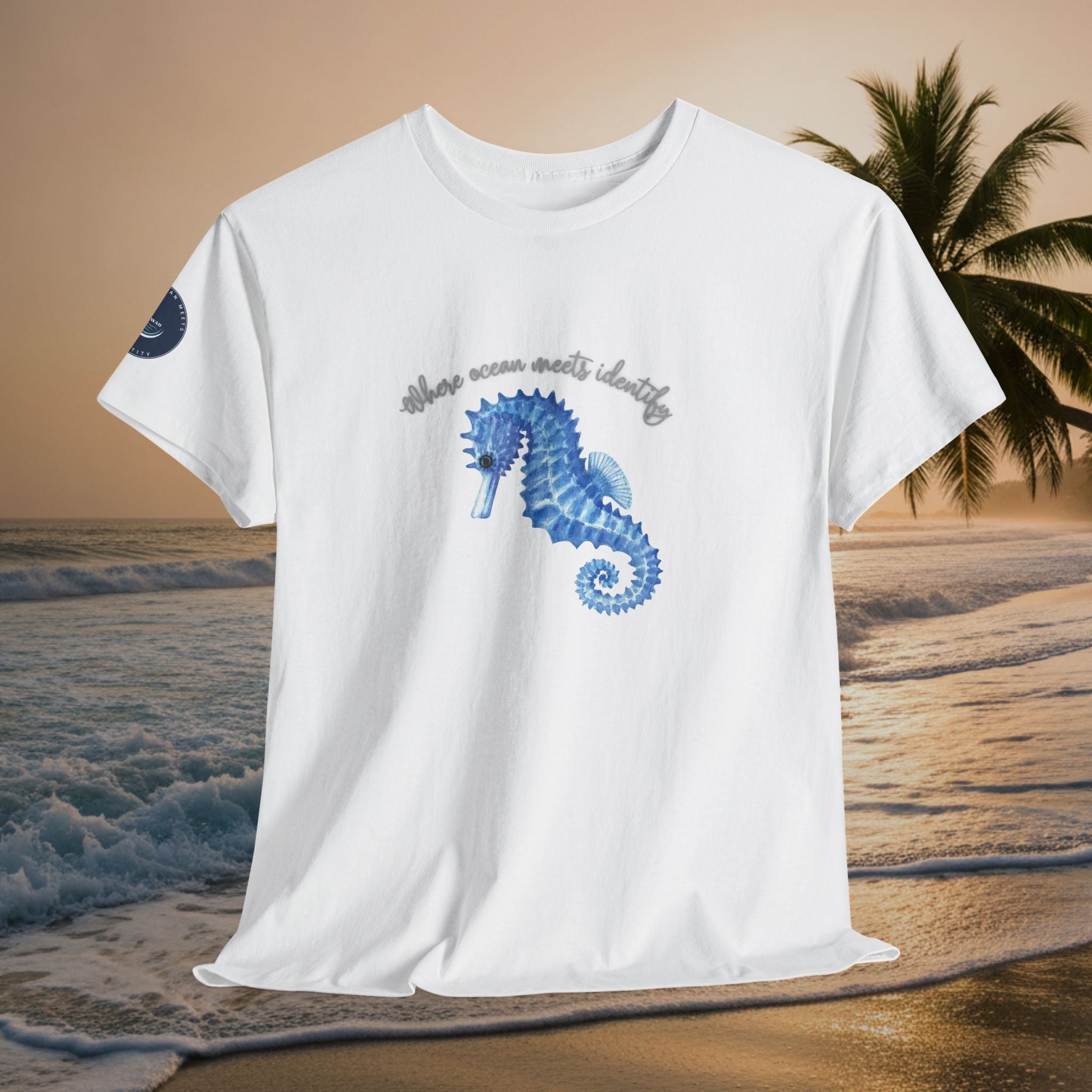 Seaside Seahorse T-Shirt — Blue Watercolor 'She Was Made Lovely' Tee