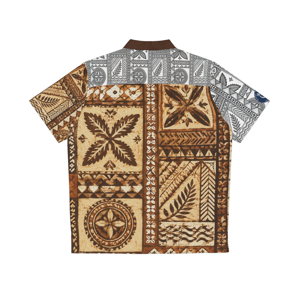 Tapa Patchwork Hawaiian Shirt — Brown Tribal Print